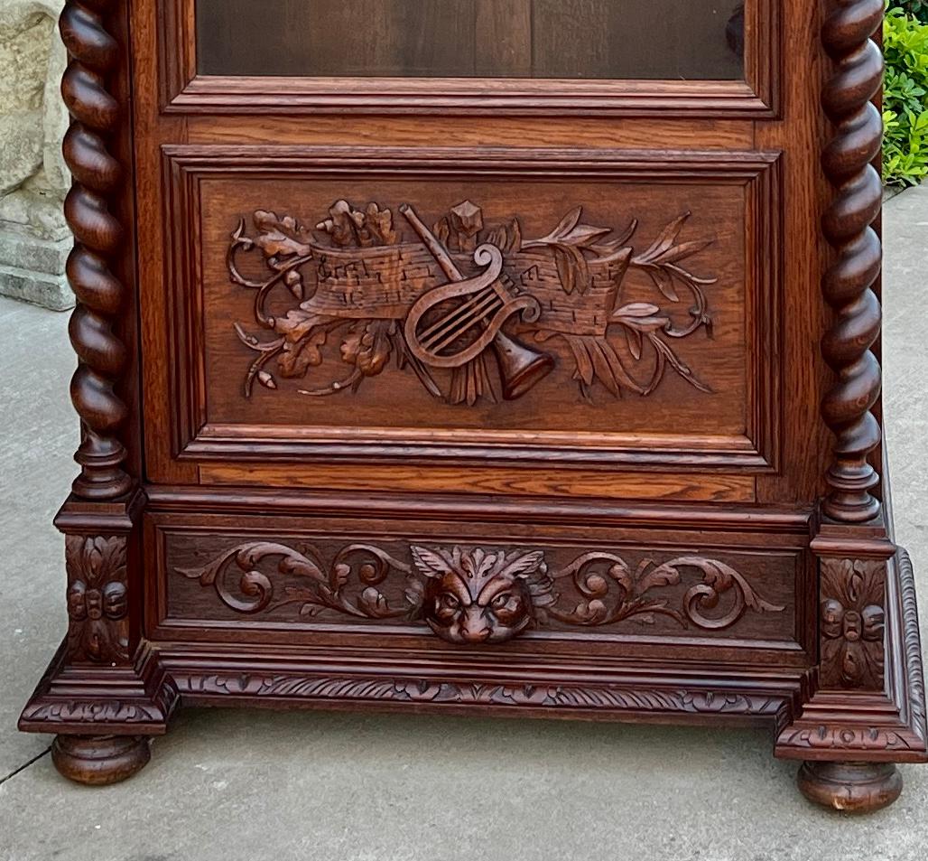 Antique French Bookcase Cabinet Display Barley Twist Scholars Carved Oak 19th C 4