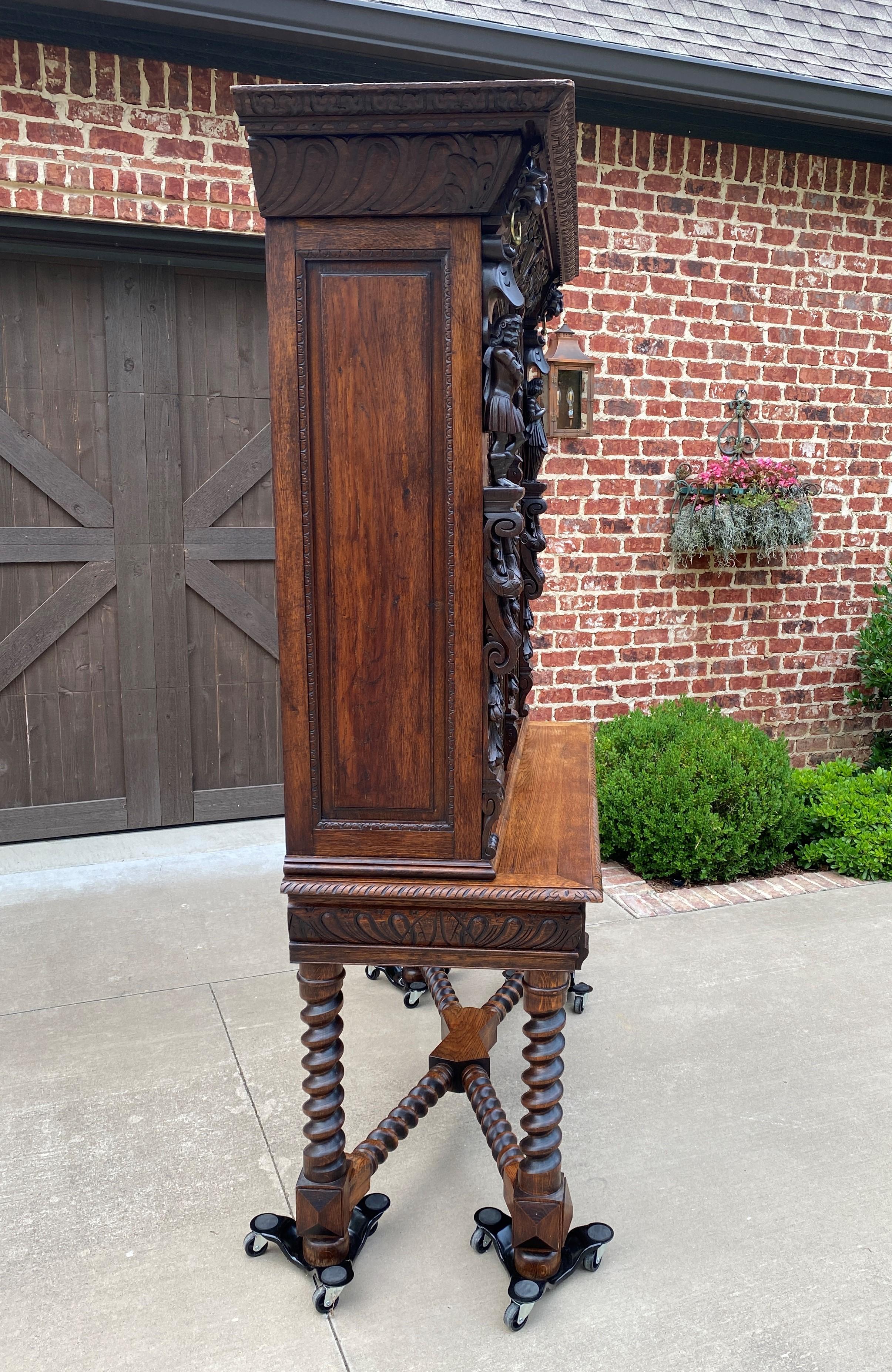 Antique French Bookcase Cabinet Display Barley Twist Stand Carved Oak 19th C  10