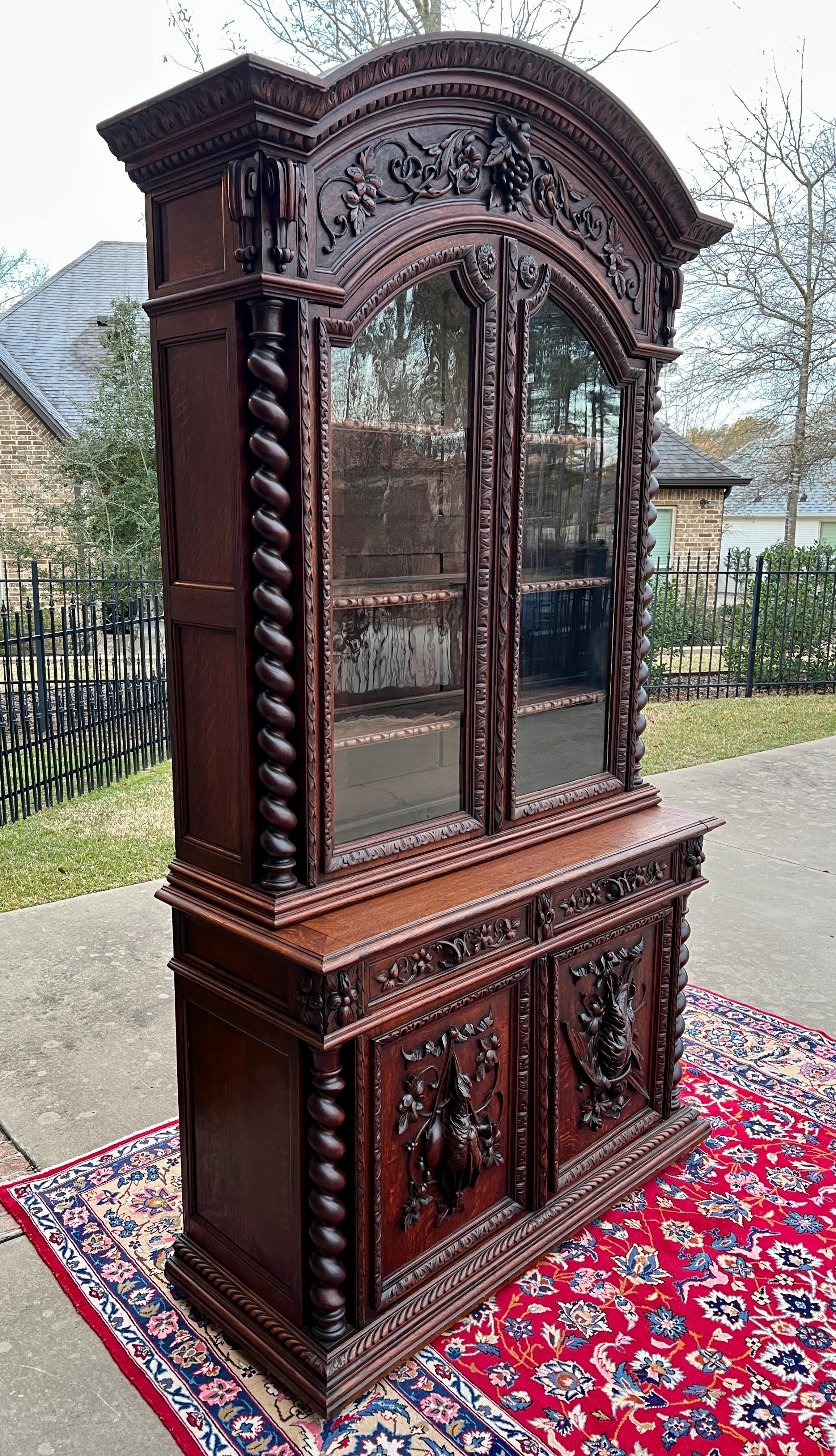 Antique French Bookcase Cabinet Display Buffet Bonnet Barley Twist Oak 19th C 4