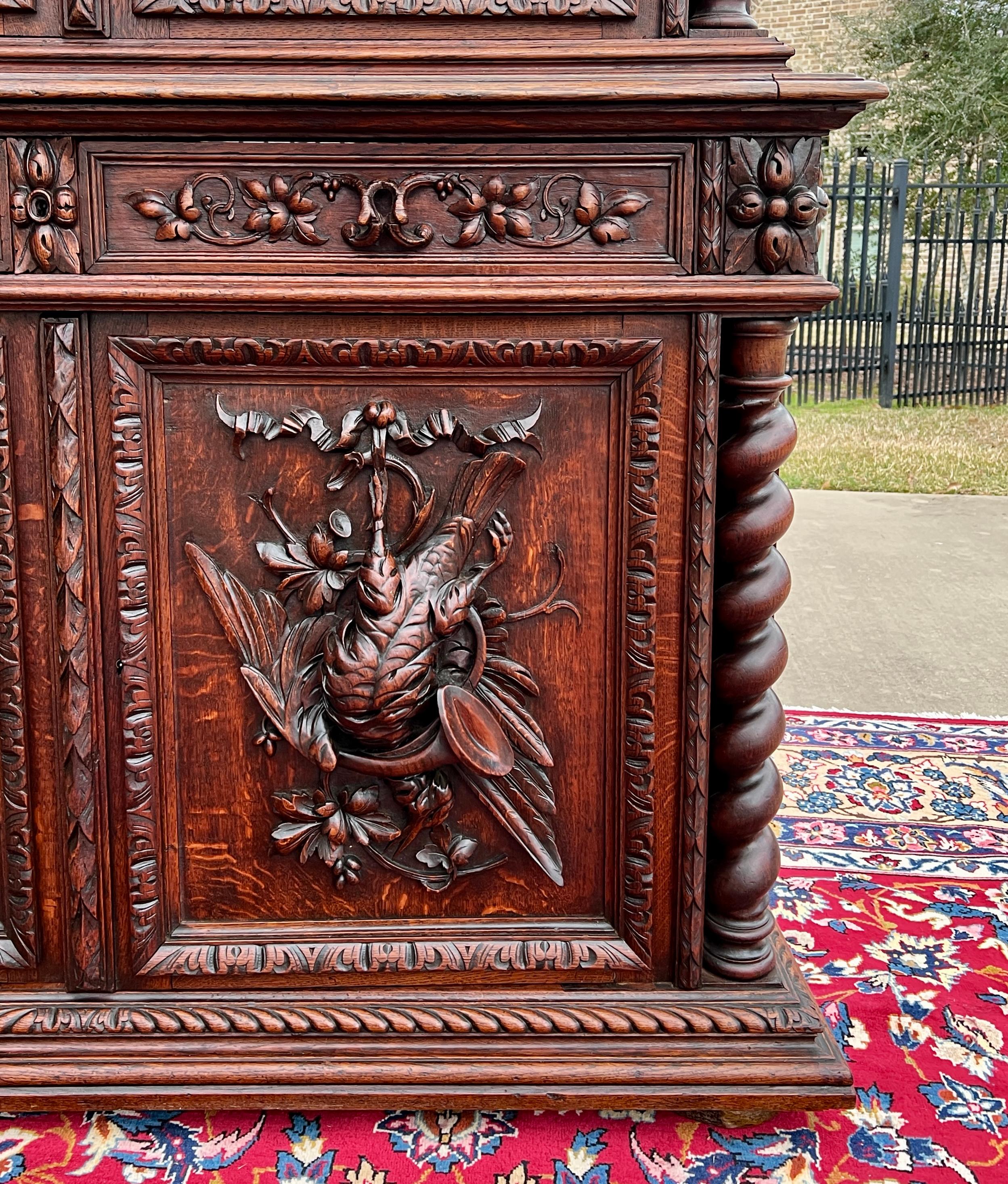 Antique French Bookcase Cabinet Display Buffet Bonnet Barley Twist Oak 19th C 9
