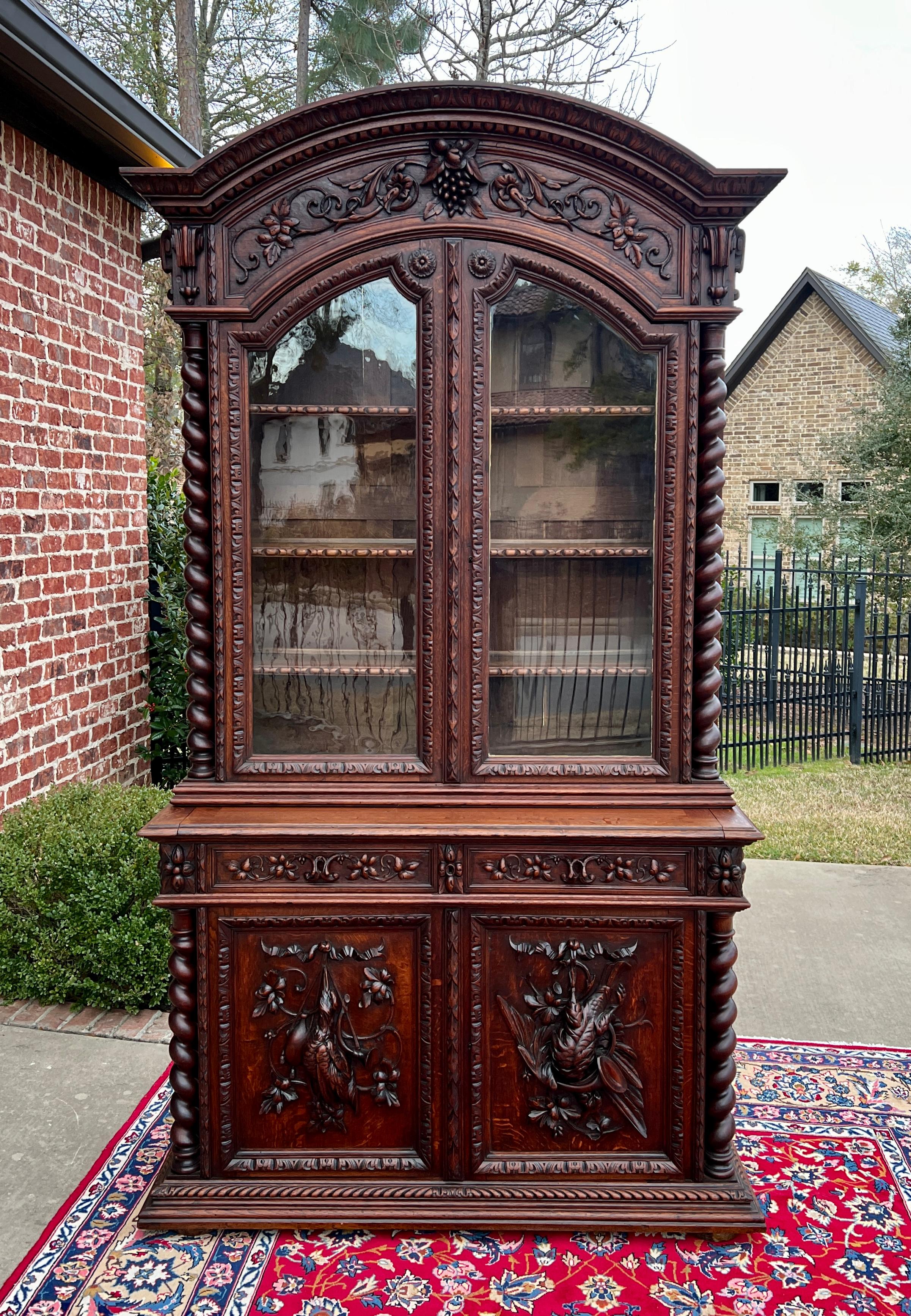 Antique French Bookcase Cabinet Display Buffet Bonnet Barley Twist Oak 19th C 10