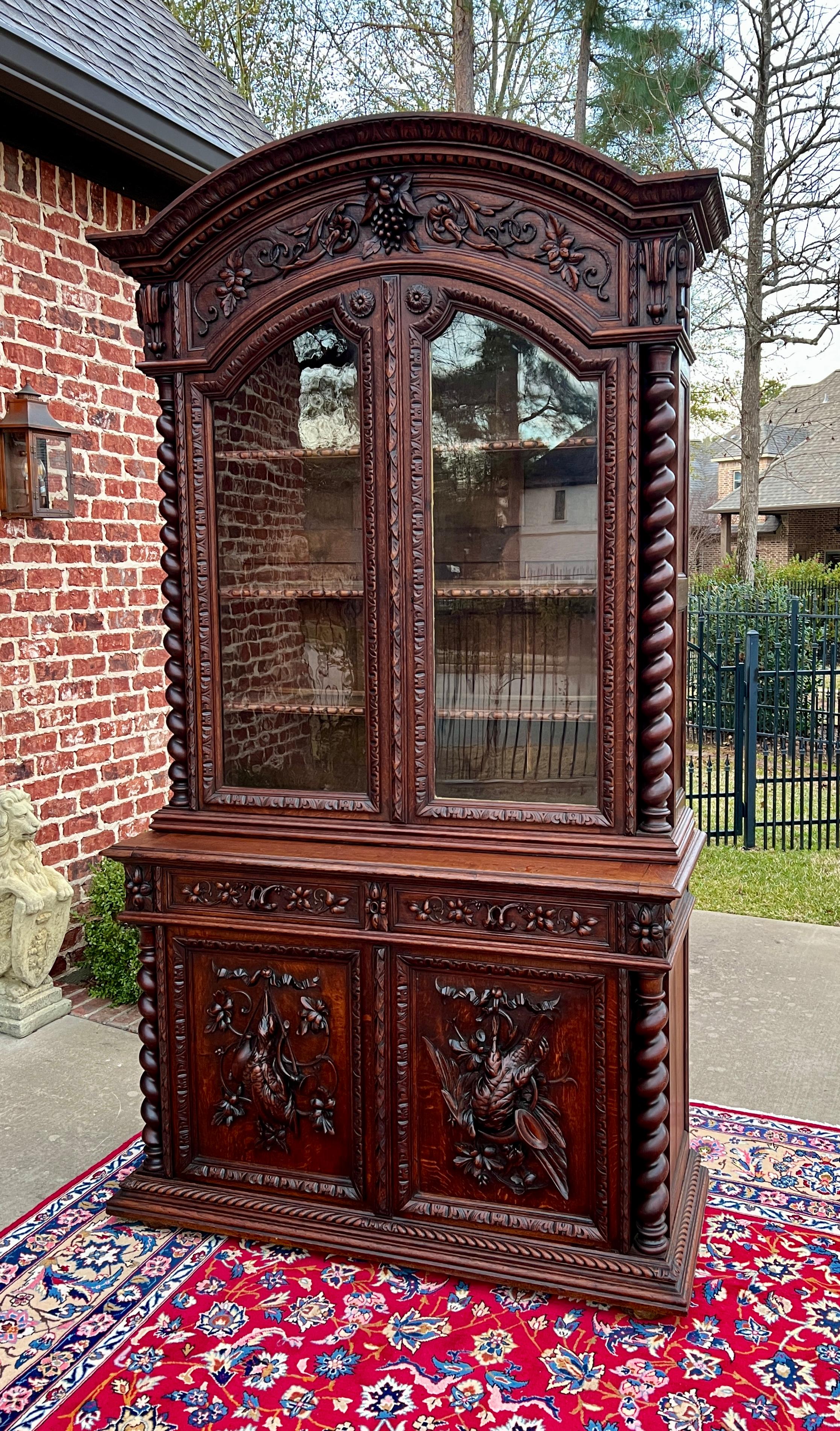Renaissance Revival Antique French Bookcase Cabinet Display Buffet Bonnet Barley Twist Oak 19th C
