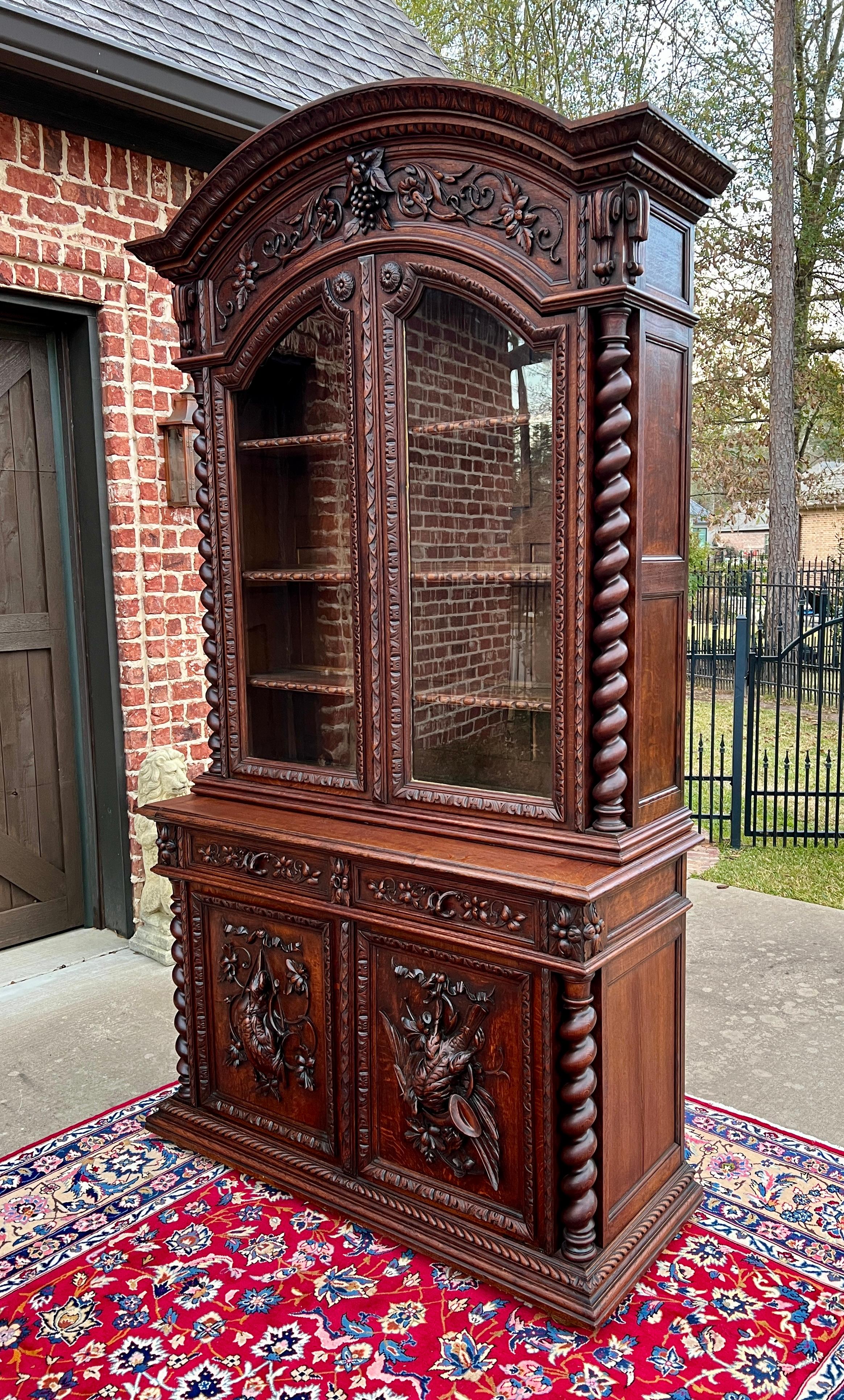 Carved Antique French Bookcase Cabinet Display Buffet Bonnet Barley Twist Oak 19th C