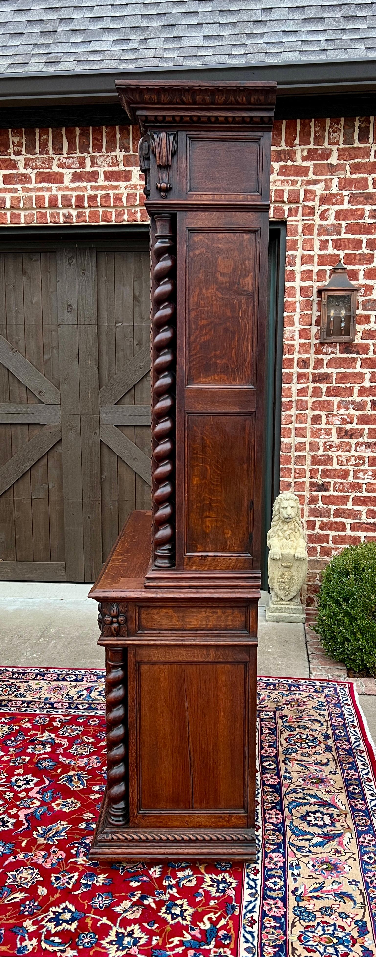 19th Century Antique French Bookcase Cabinet Display Buffet Bonnet Barley Twist Oak 19th C