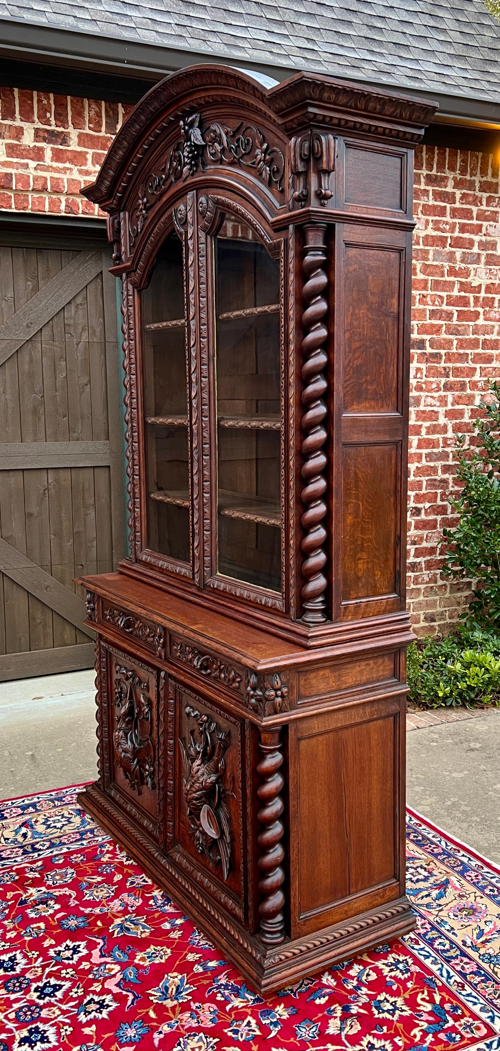 Antique French Bookcase Cabinet Display Buffet Bonnet Barley Twist Oak 19th C 1
