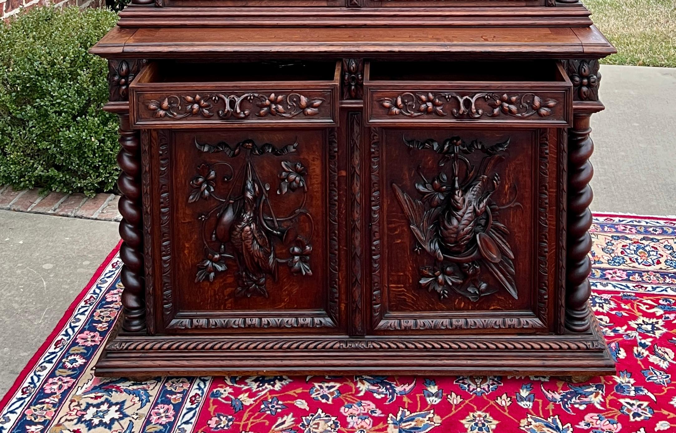 Antique French Bookcase Cabinet Display Buffet Bonnet Barley Twist Oak 19th C 2