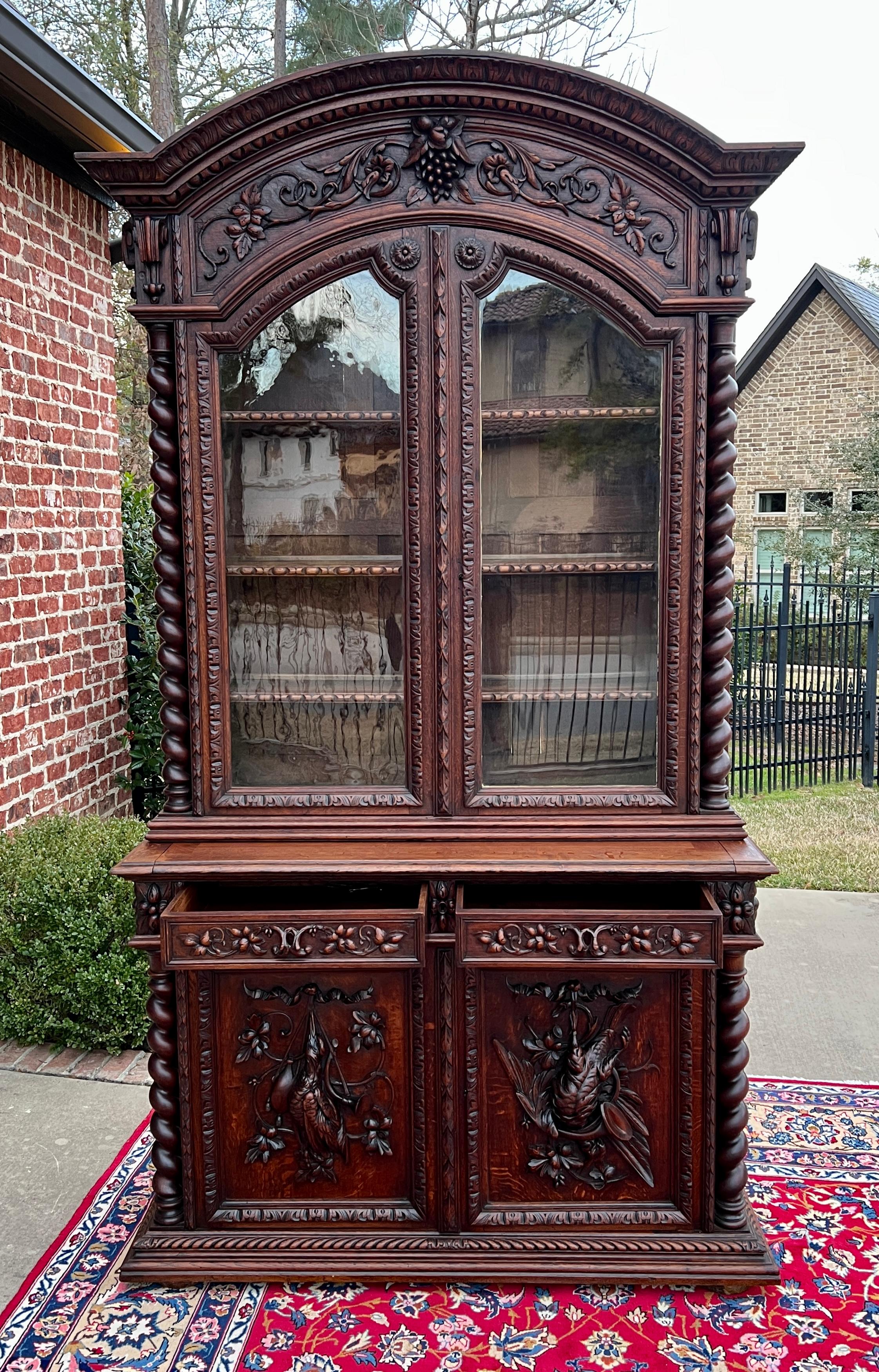 Antique French Bookcase Cabinet Display Buffet Bonnet Barley Twist Oak 19th C 3