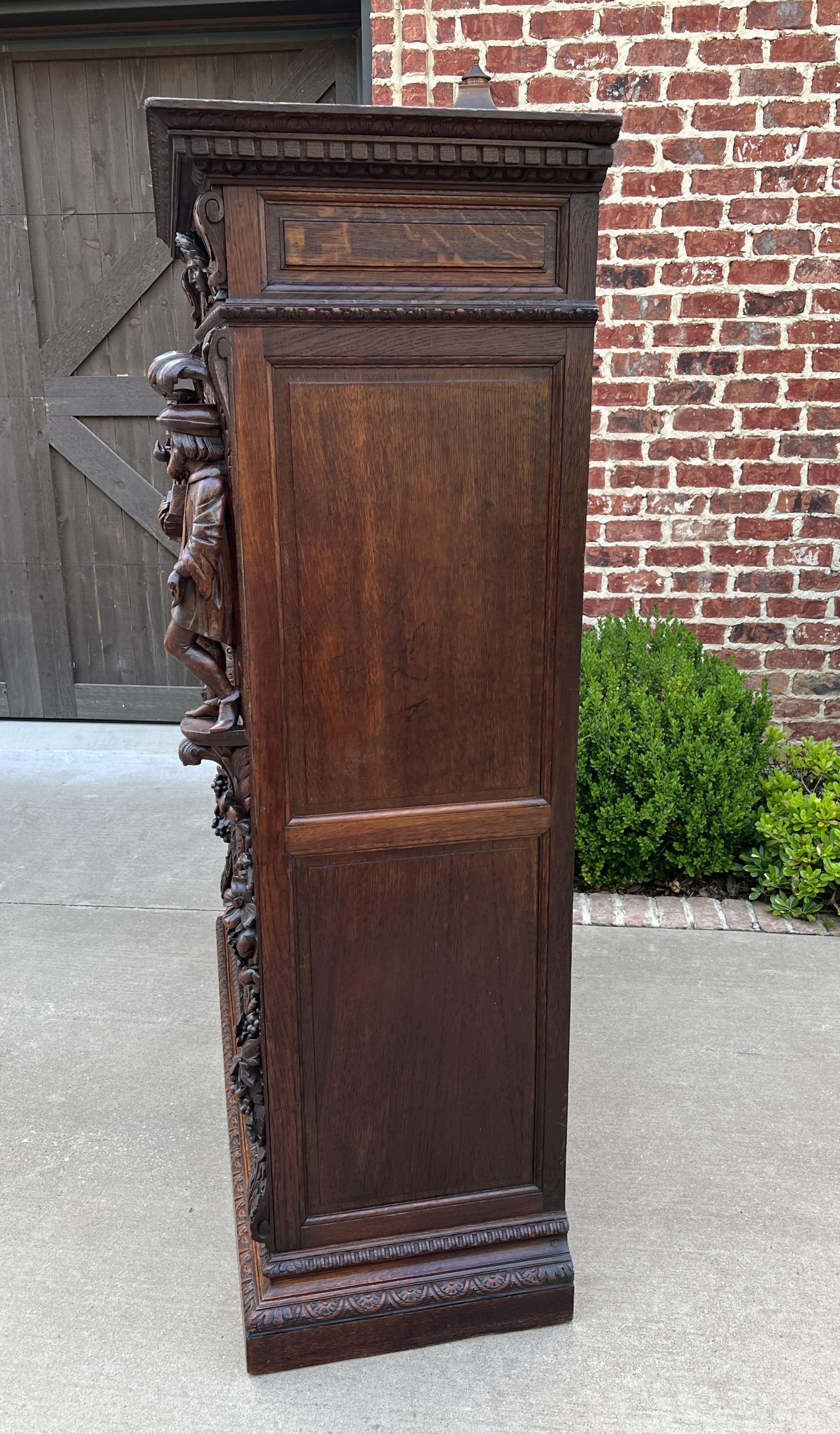 19th Century Antique French Bookcase Cabinet Display Double Door Scholars Carved Oak 19th C