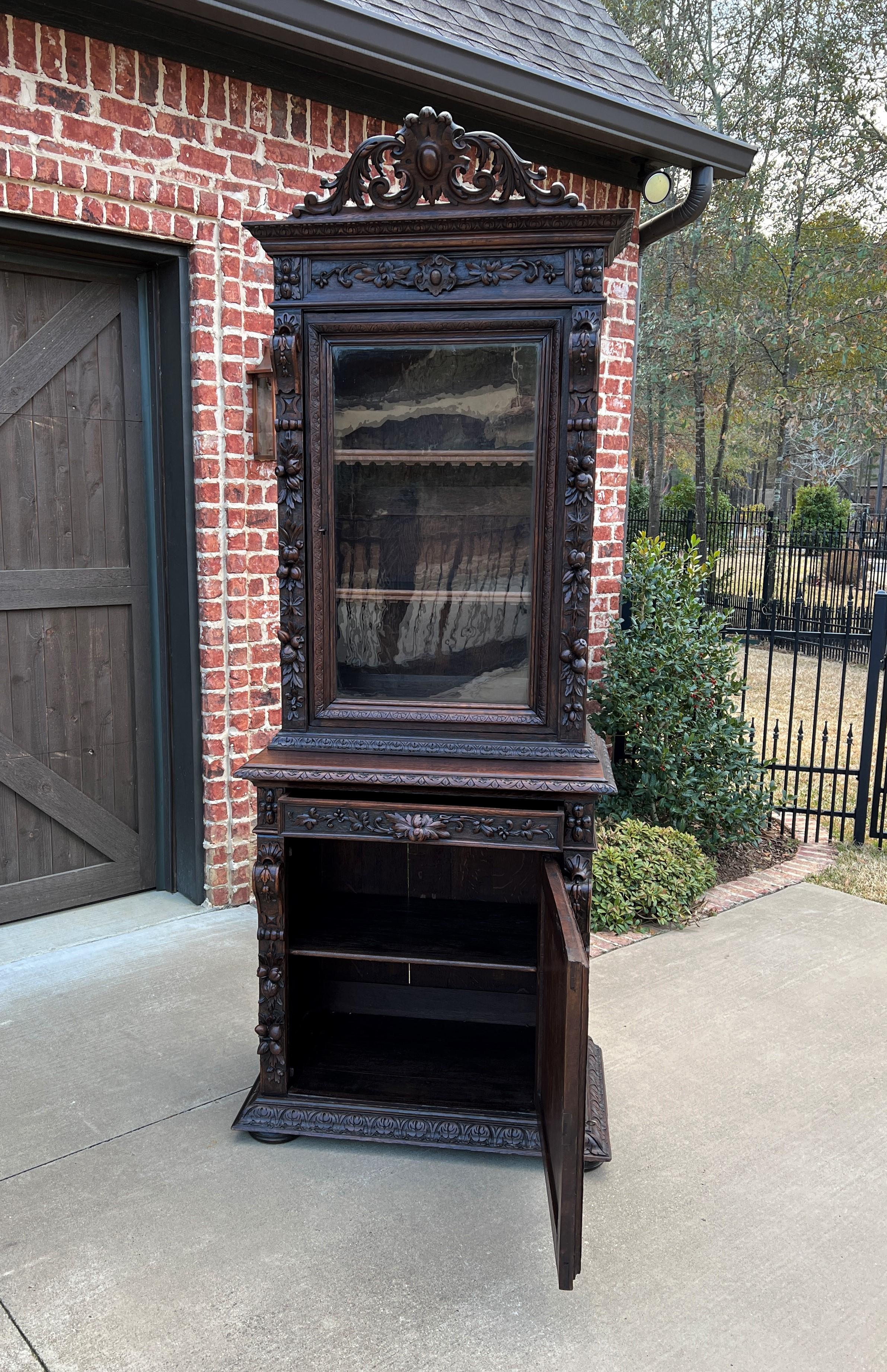Antique French Bookcase Cabinet Display Hunt Style Black Forest Petite Oak 19C 6