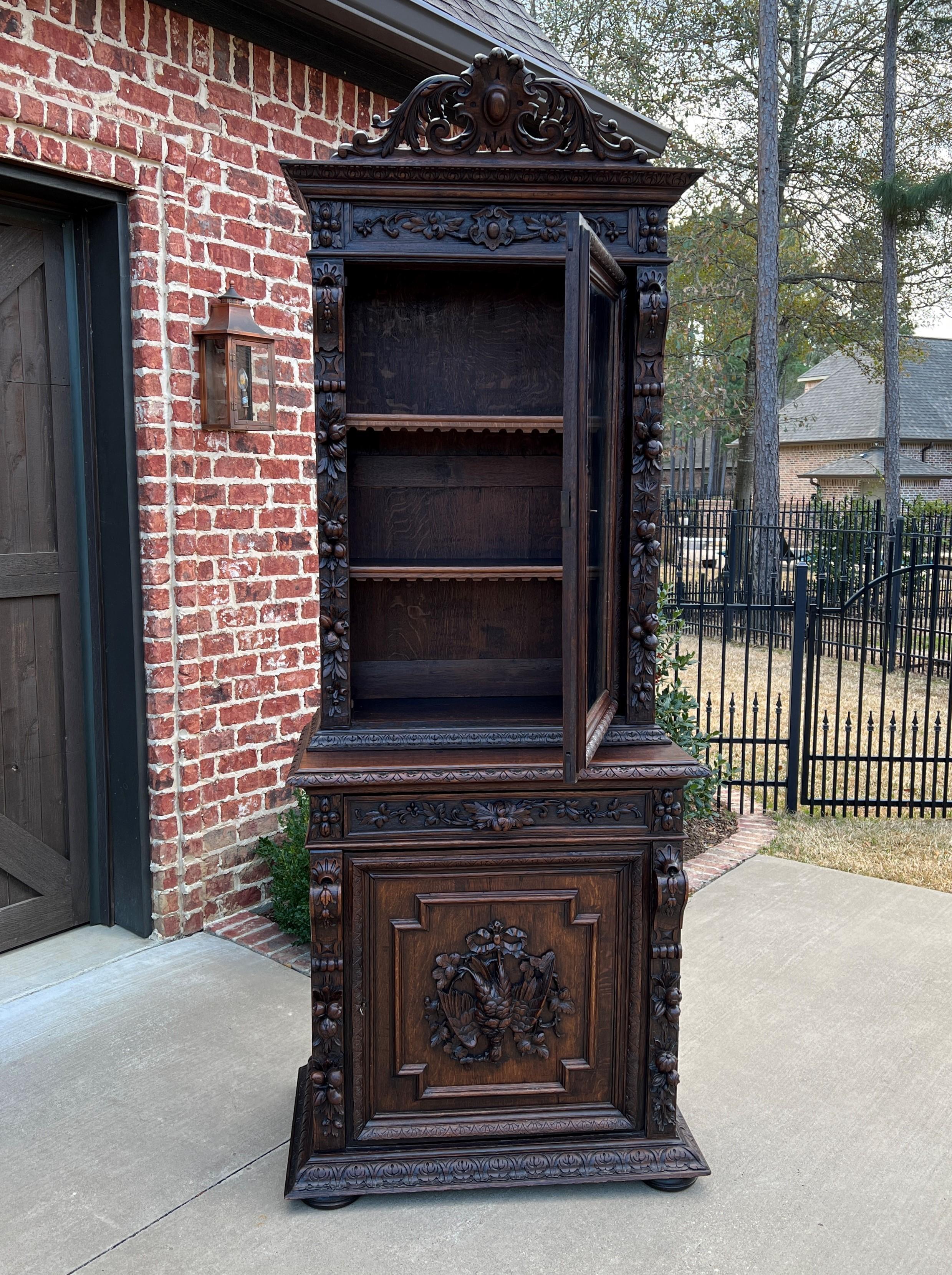 Antique French Bookcase Cabinet Display Hunt Style Black Forest Petite Oak 19C 7