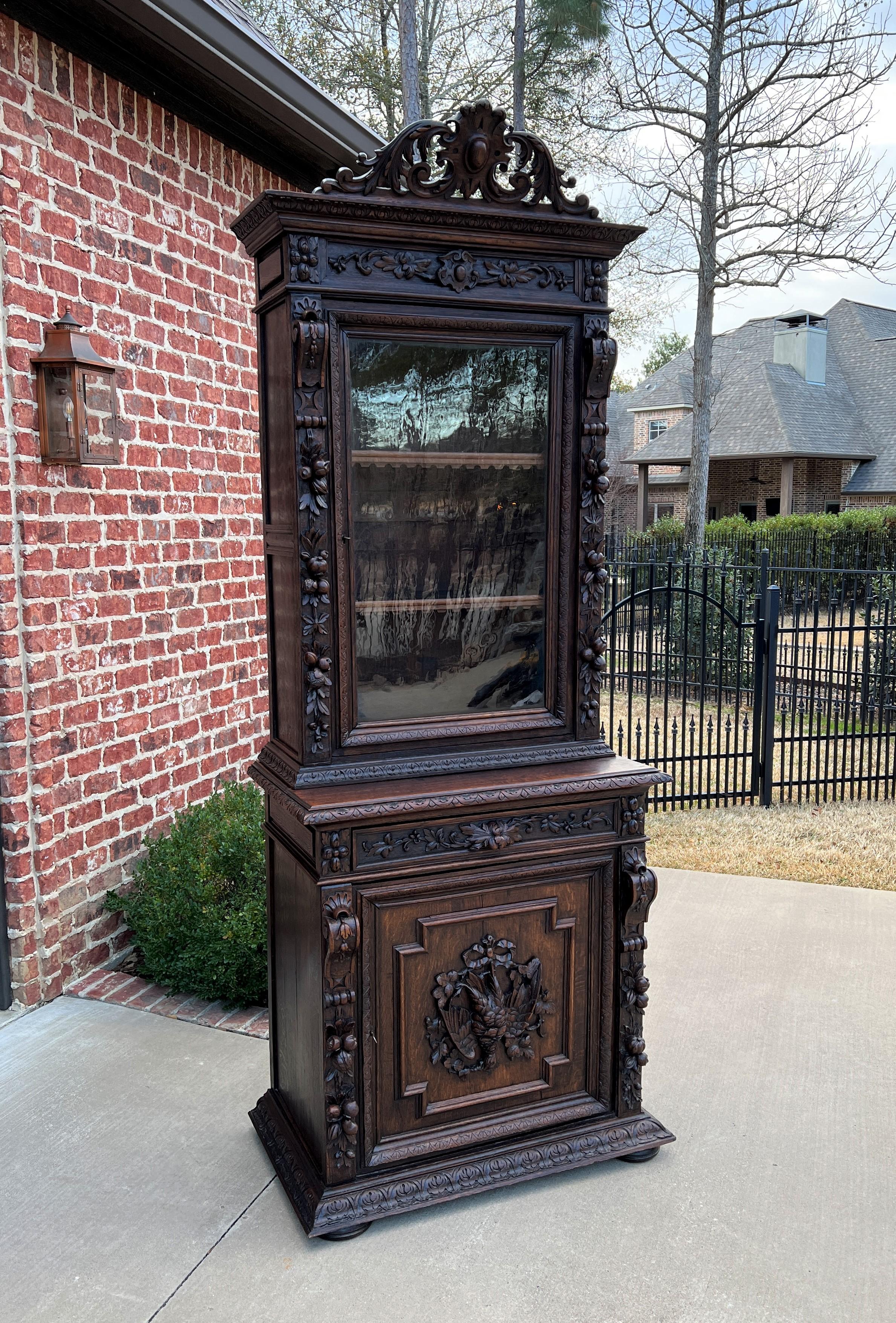 Antique French Bookcase Cabinet Display Hunt Style Black Forest Petite Oak 19C 8