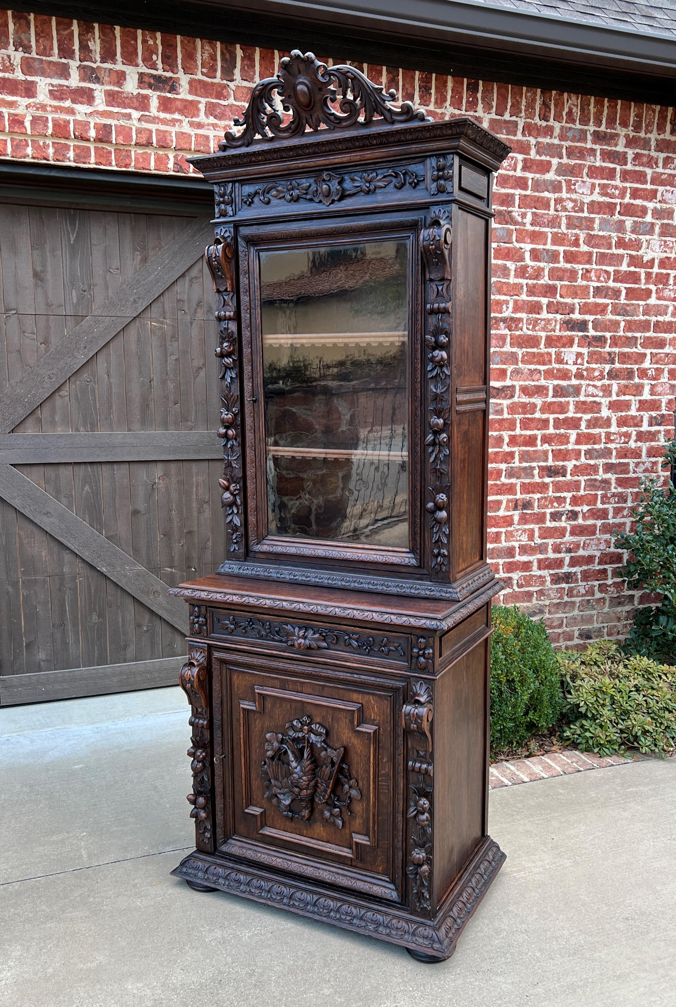 Antique French Bookcase Cabinet Display Hunt Style Black Forest Petite Oak 19C 9