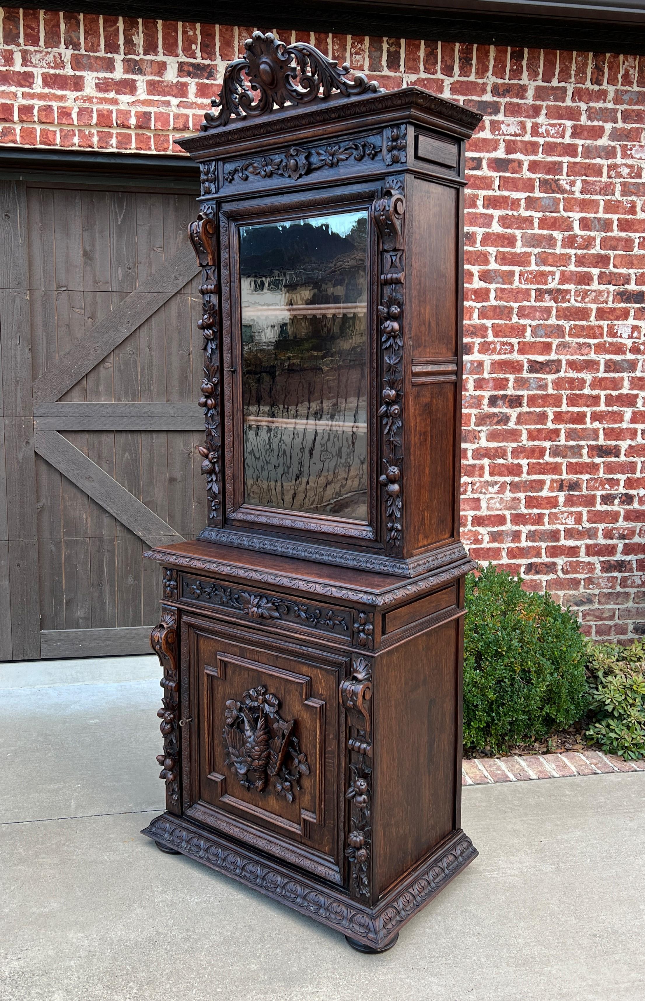 Antique French Bookcase Cabinet Display Hunt Style Black Forest Petite Oak 19C 11