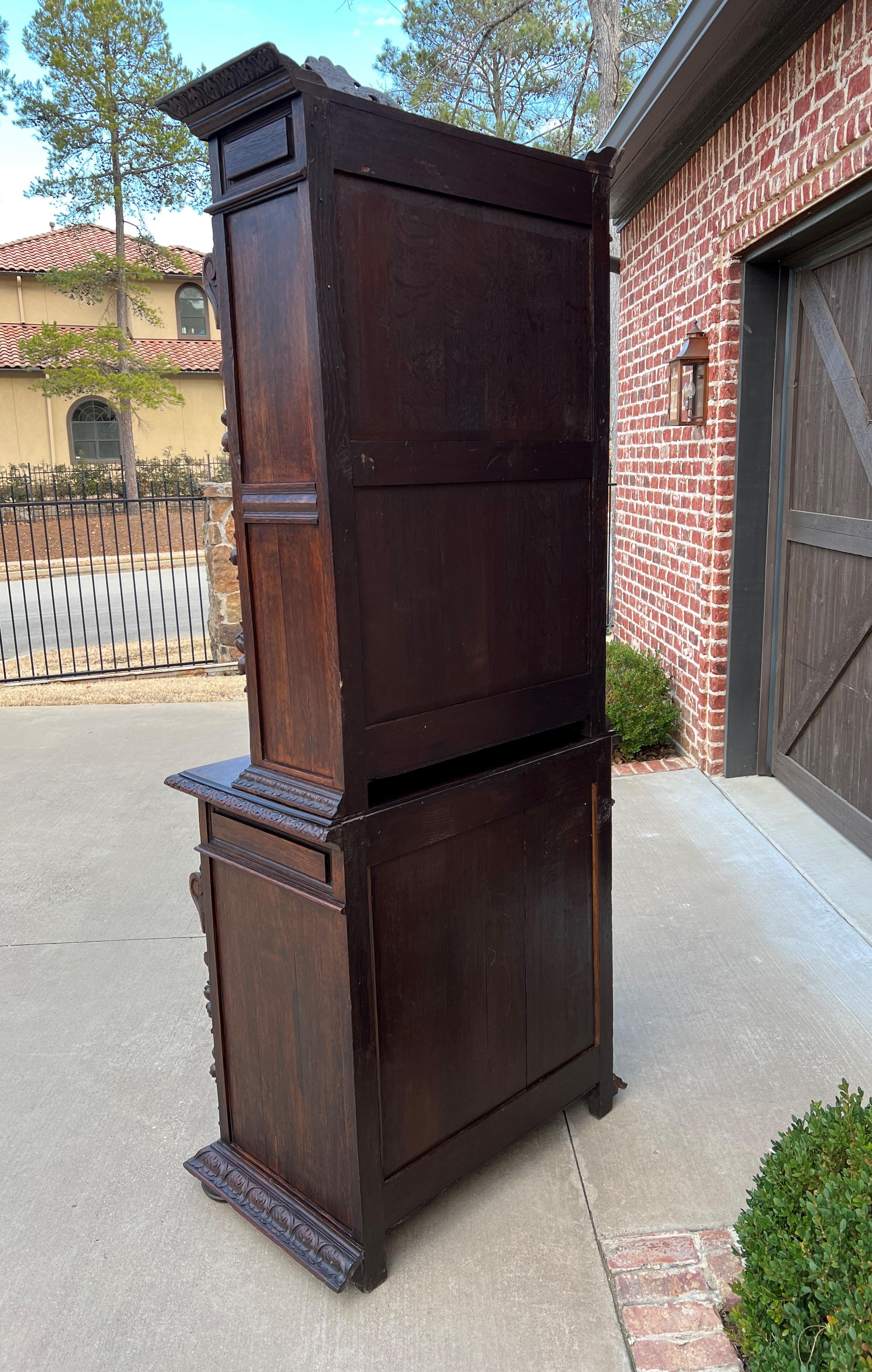 Antique French Bookcase Cabinet Display Hunt Style Black Forest Petite Oak 19C 12