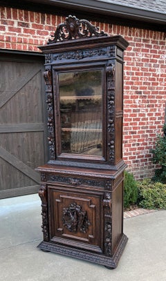 Antique French Bookcase Cabinet Display Hunt Style Black Forest Petite Oak 19C