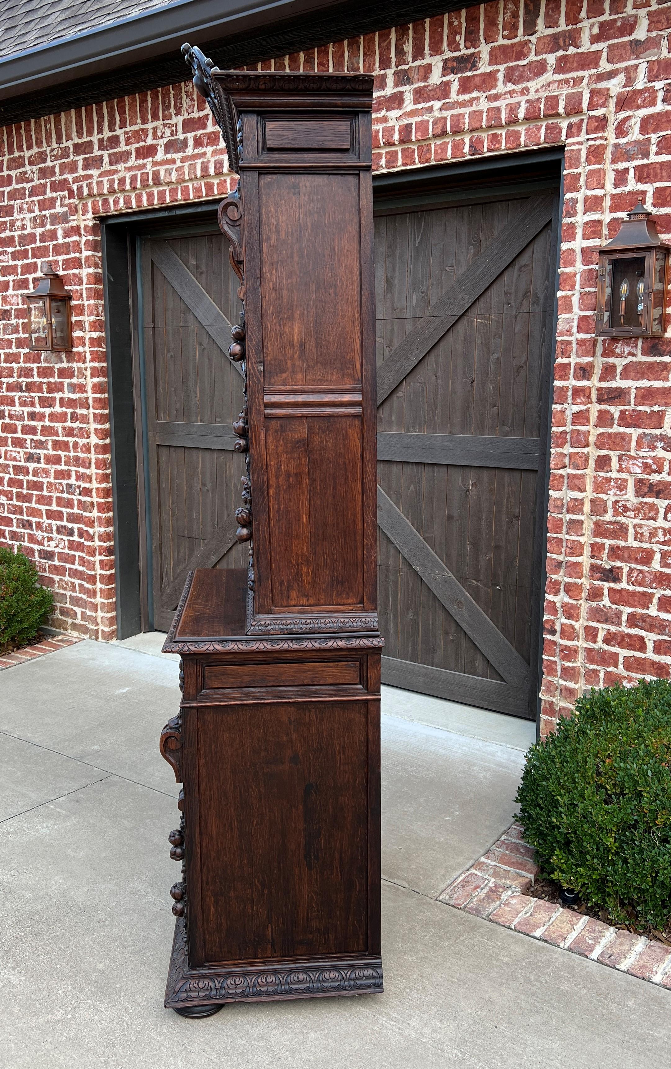 Antique French Bookcase Cabinet Display Hunt Style Black Forest Petite Oak 19C 1