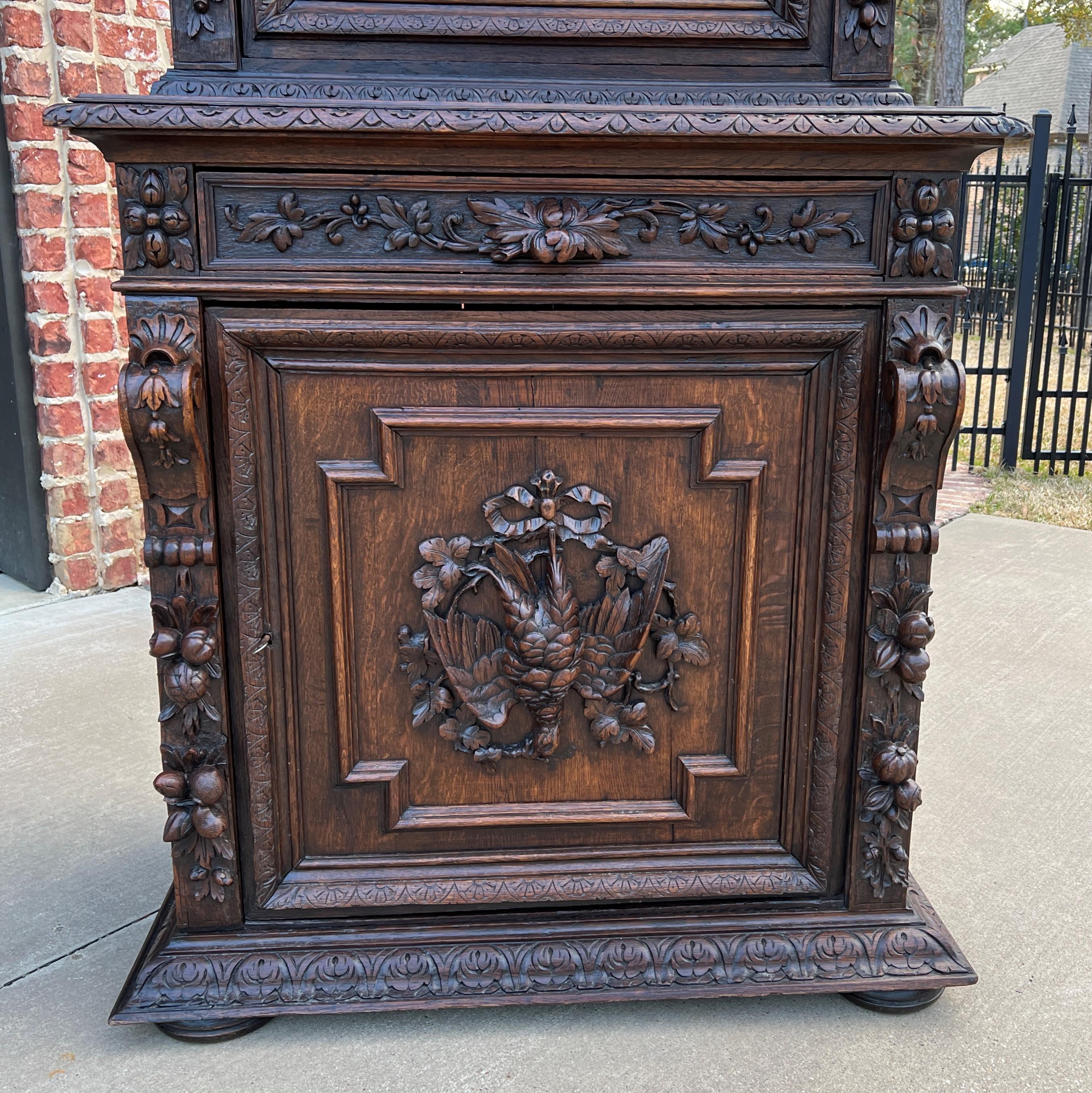 Antique French Bookcase Cabinet Display Hunt Style Black Forest Petite Oak 19C 2