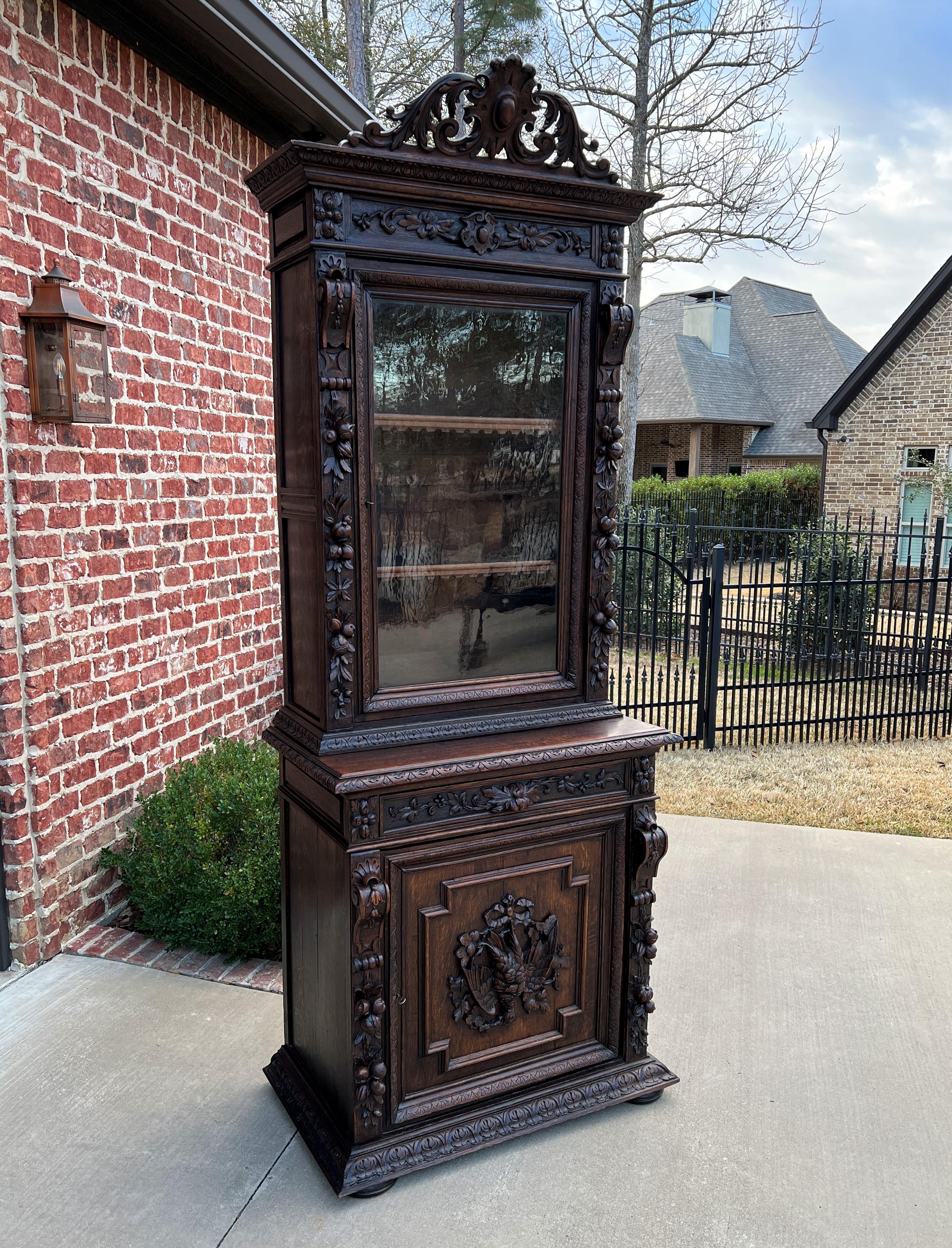 Antique French Bookcase Cabinet Display Hunt Style Black Forest Petite Oak 19C 3