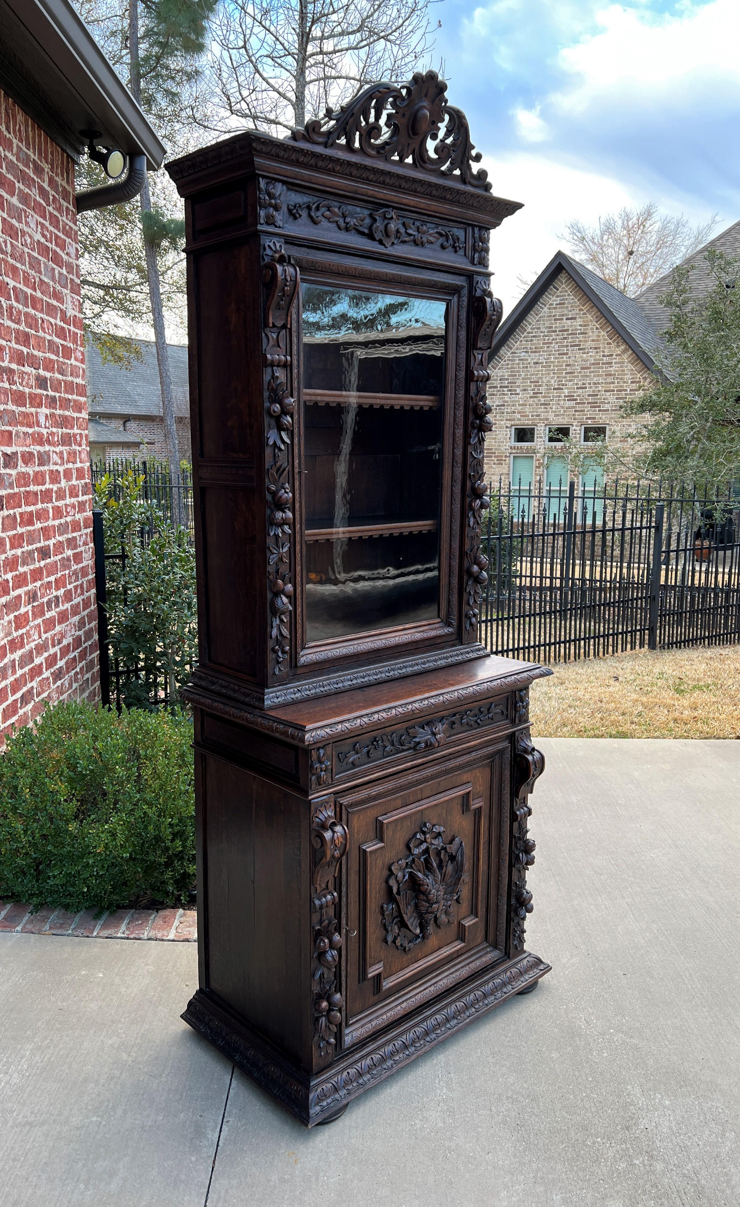 Antique French Bookcase Cabinet Display Hunt Style Black Forest Petite Oak 19C 4