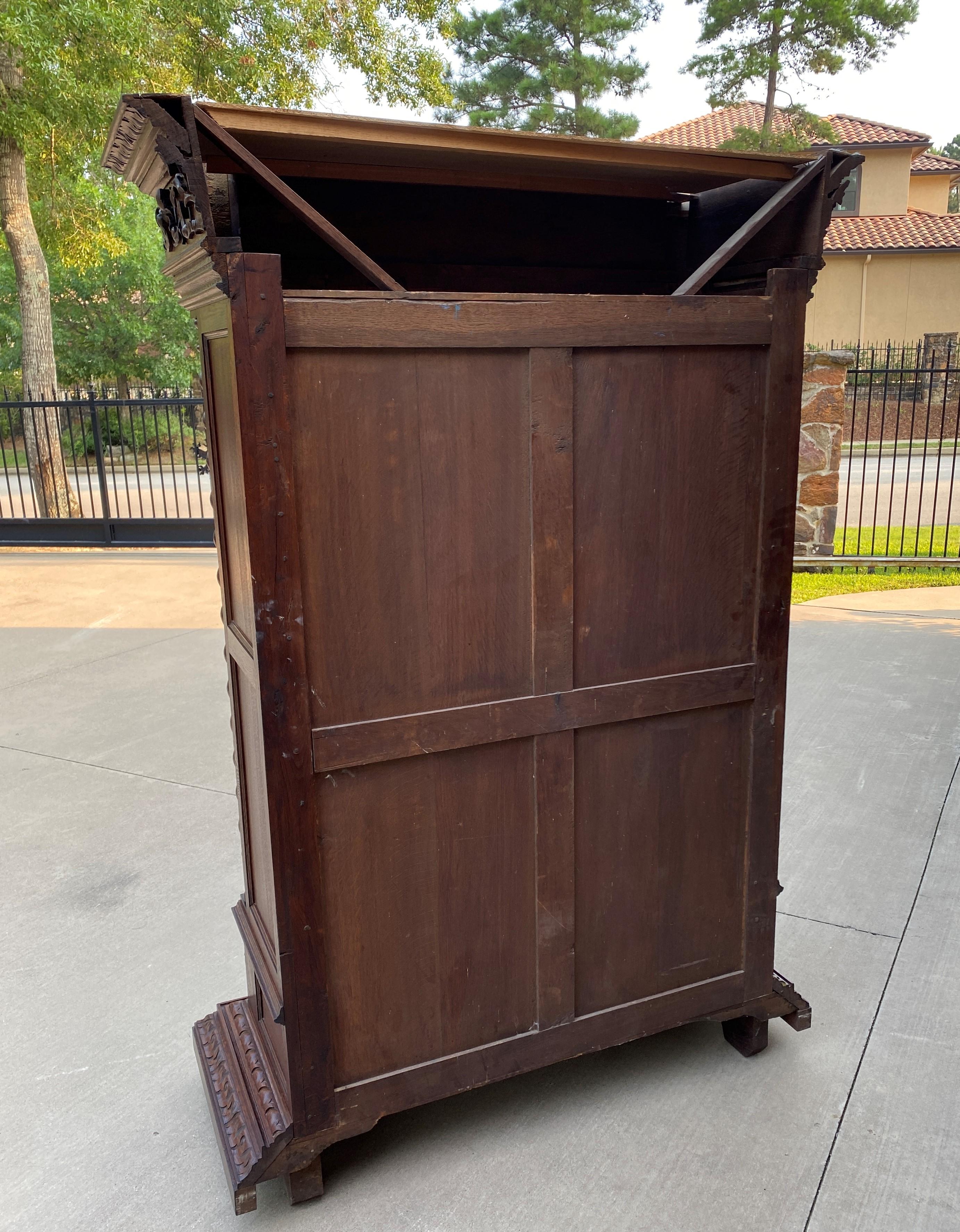 Antique French Bookcase Display Cabinet Renaissance Oak Barley Twist 19th C 7