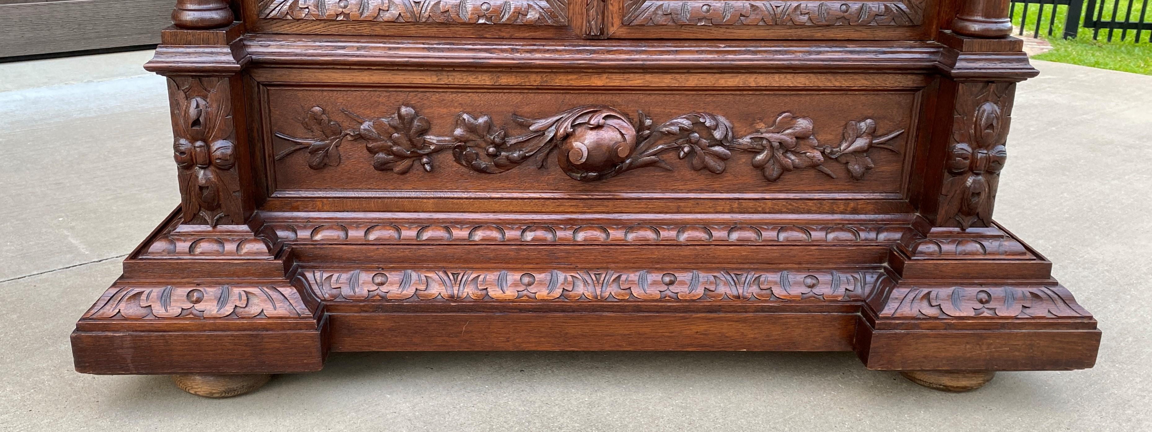 19th Century Antique French Bookcase Display Cabinet Renaissance Oak Barley Twist 19th C