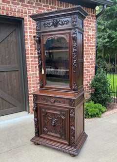 Antique French Bookcase Hunt Cabinet Dark Oak Black Forest Renaissance 19th C