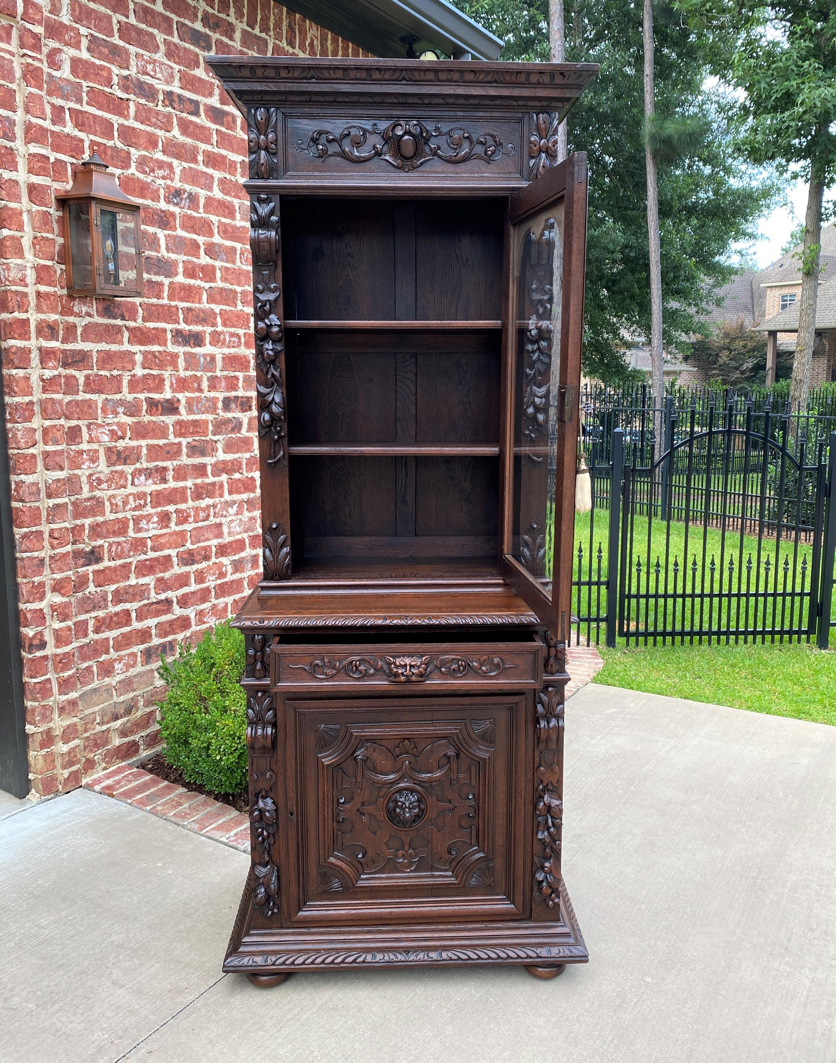 Antique French Bookcase Hunt Cabinet Dark Oak Black Forest Renaissance 19th C 2