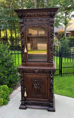 Antique French Bookcase Hunt Cabinet Display Buffet Black Forest 19th C Petite