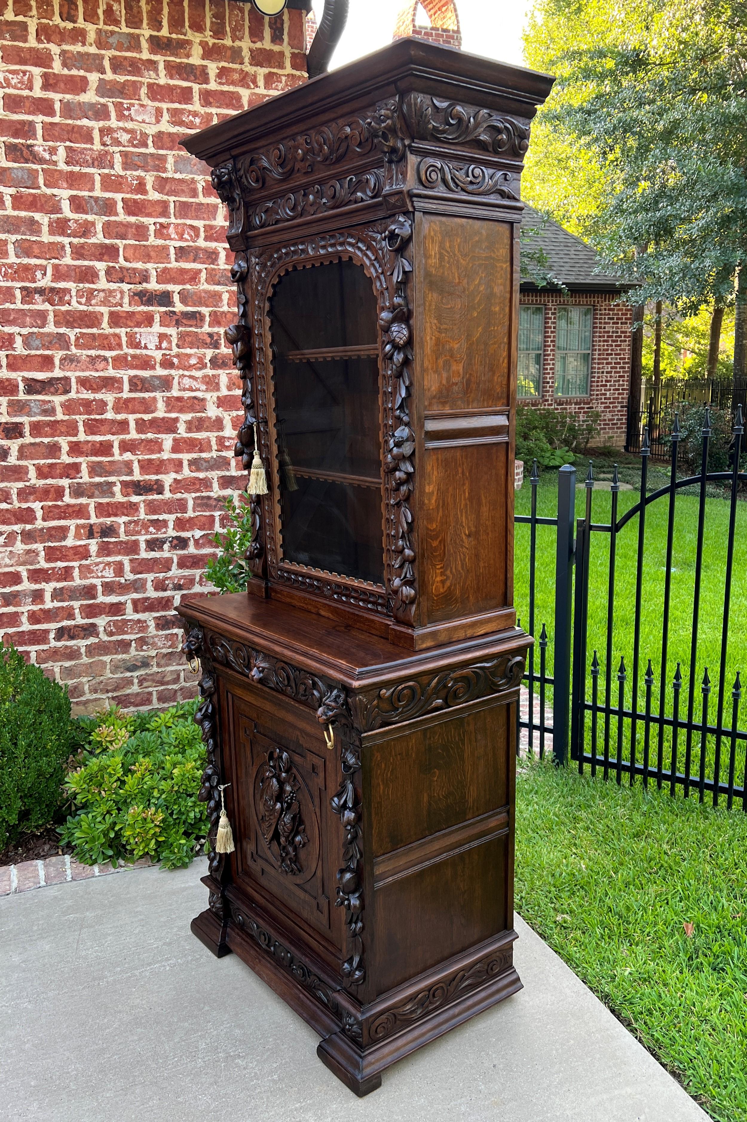 Antique French Bookcase Hunt Cabinet Display Buffet Black Forest 19th C Petite In Good Condition In Tyler, TX