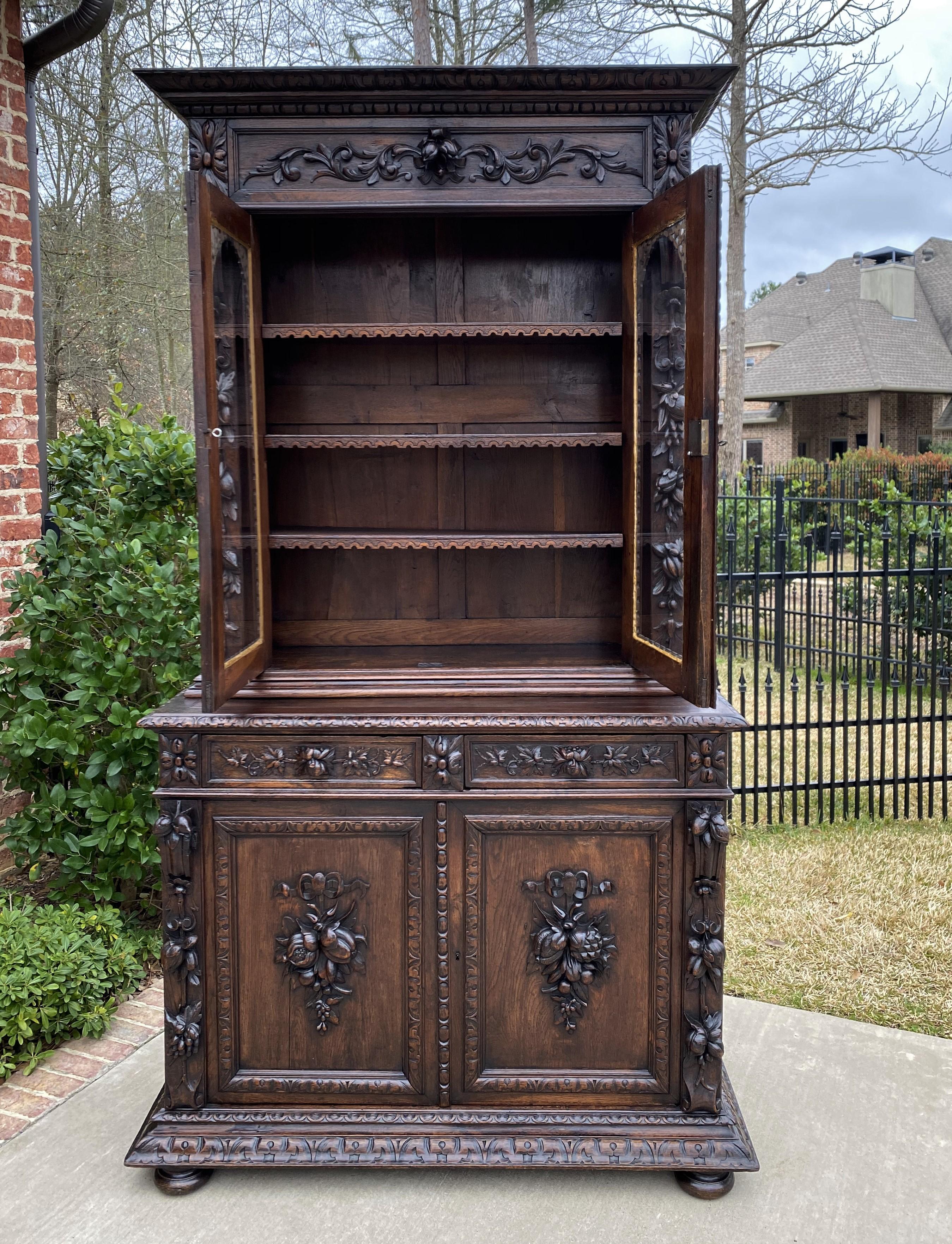 Antique French Bookcase Hunt Cabinet Display Buffet Black Forest Oak 19th C For Sale 2