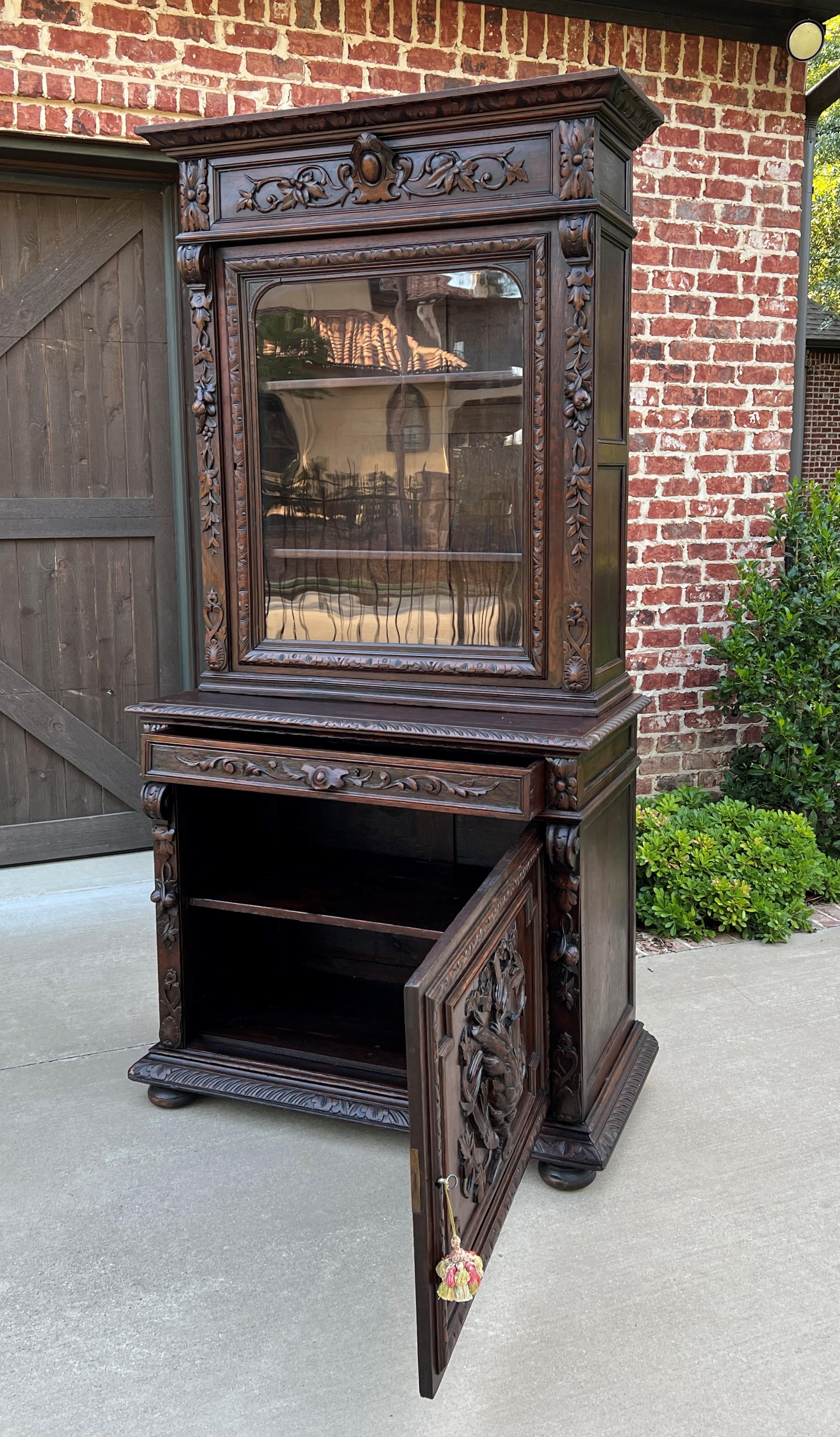 Antique French Bookcase Hunt Cabinet Display Buffet Black Forest Oak 19th C For Sale 5