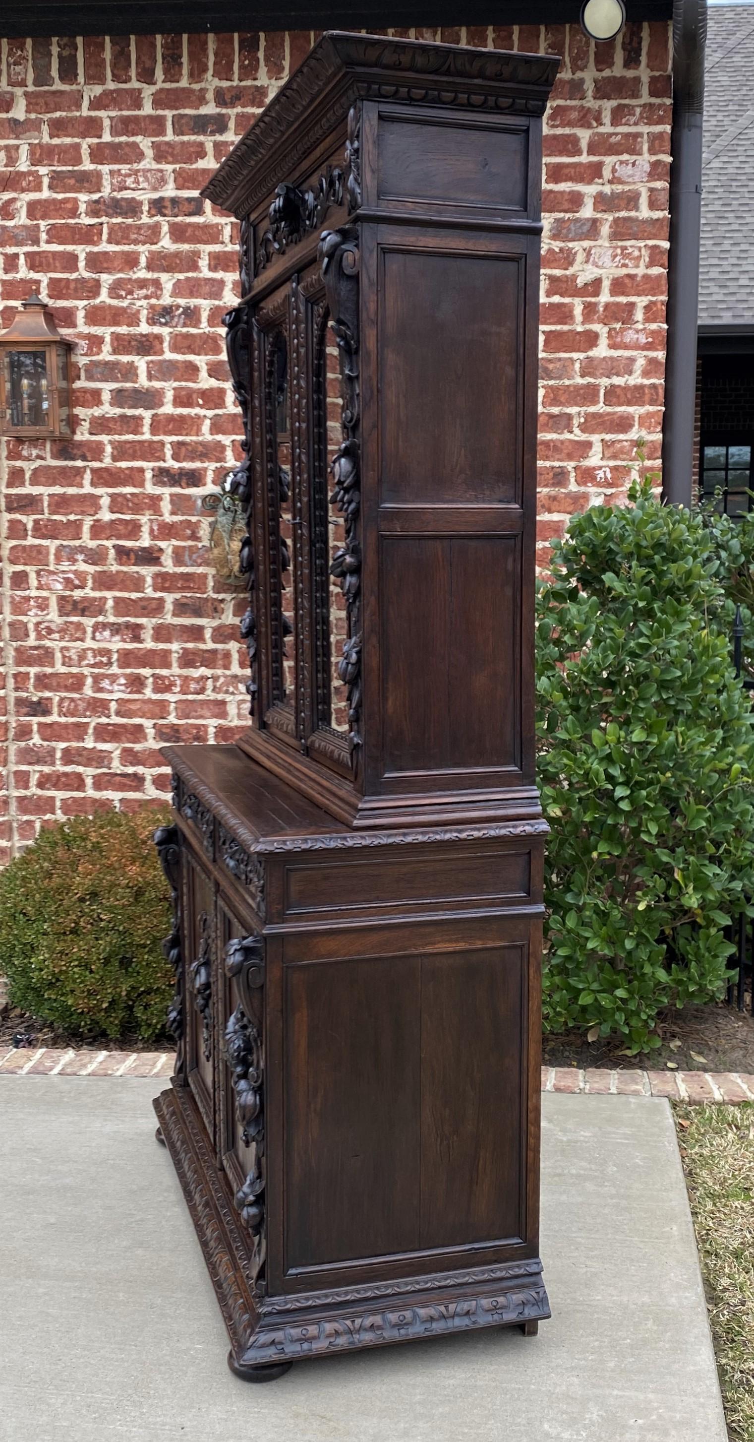 Antique French Bookcase Hunt Cabinet Display Buffet Black Forest Oak 19th C For Sale 3