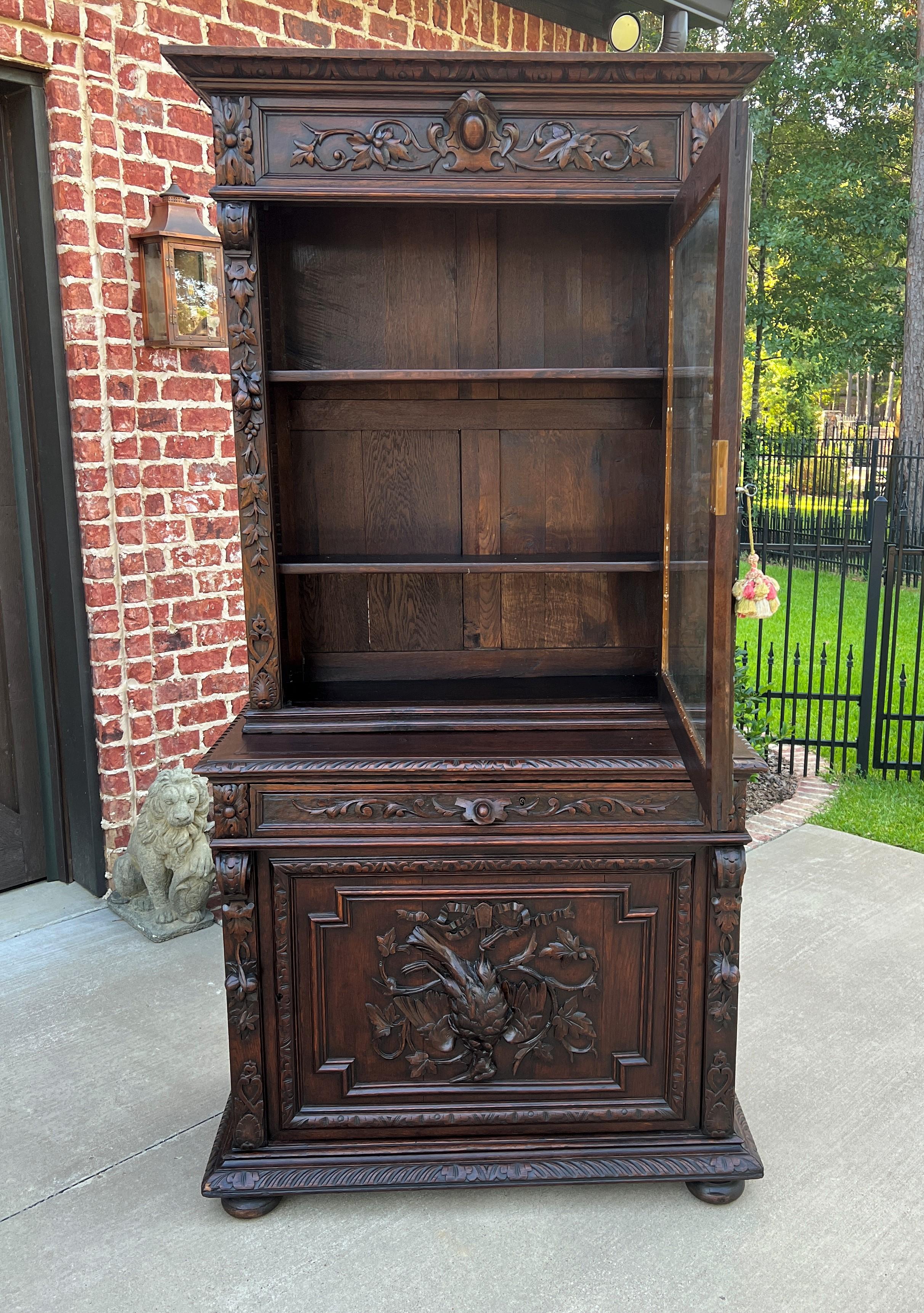 Antique French Bookcase Hunt Cabinet Display Buffet Black Forest Oak 19th C For Sale 6