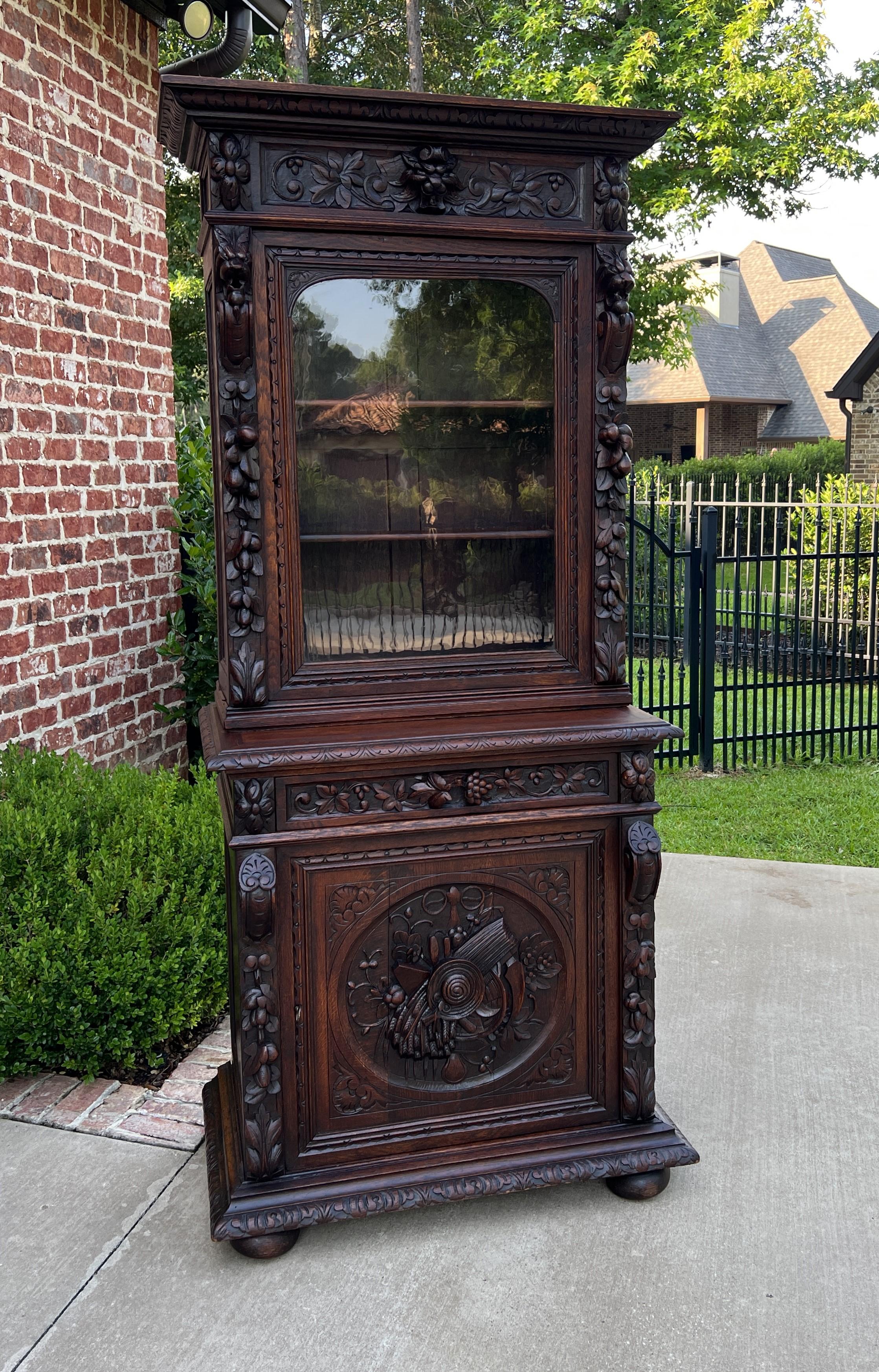 Antique French Bookcase Hunt Cabinet Display Buffet Black Forest Oak 19th C For Sale 5