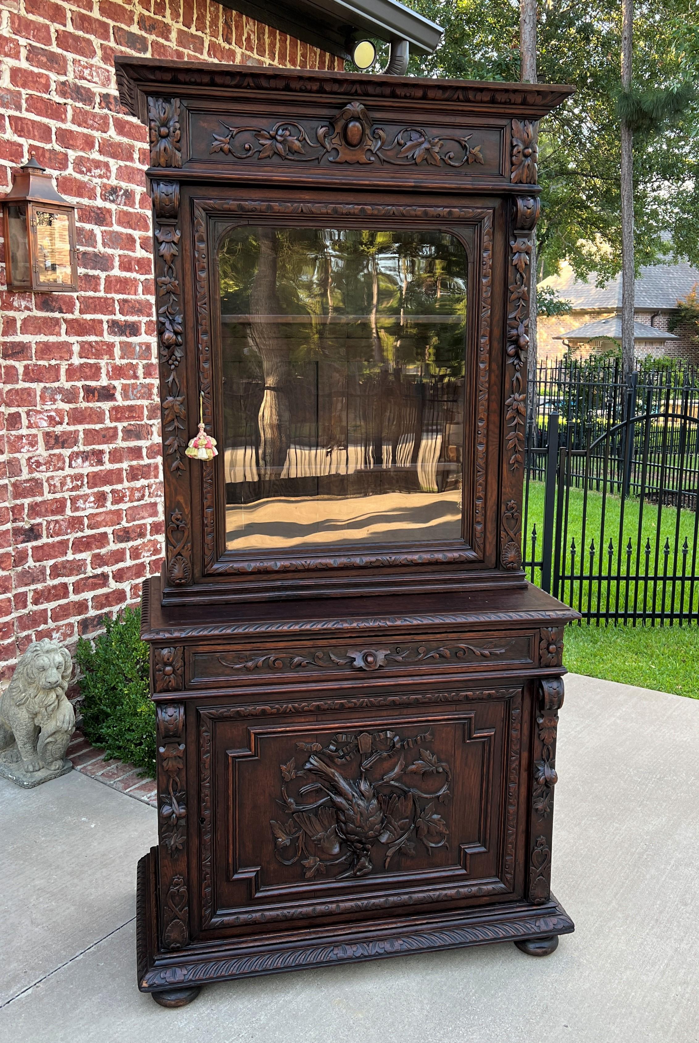Antique French Bookcase Hunt Cabinet Display Buffet Black Forest Oak 19th C For Sale 1