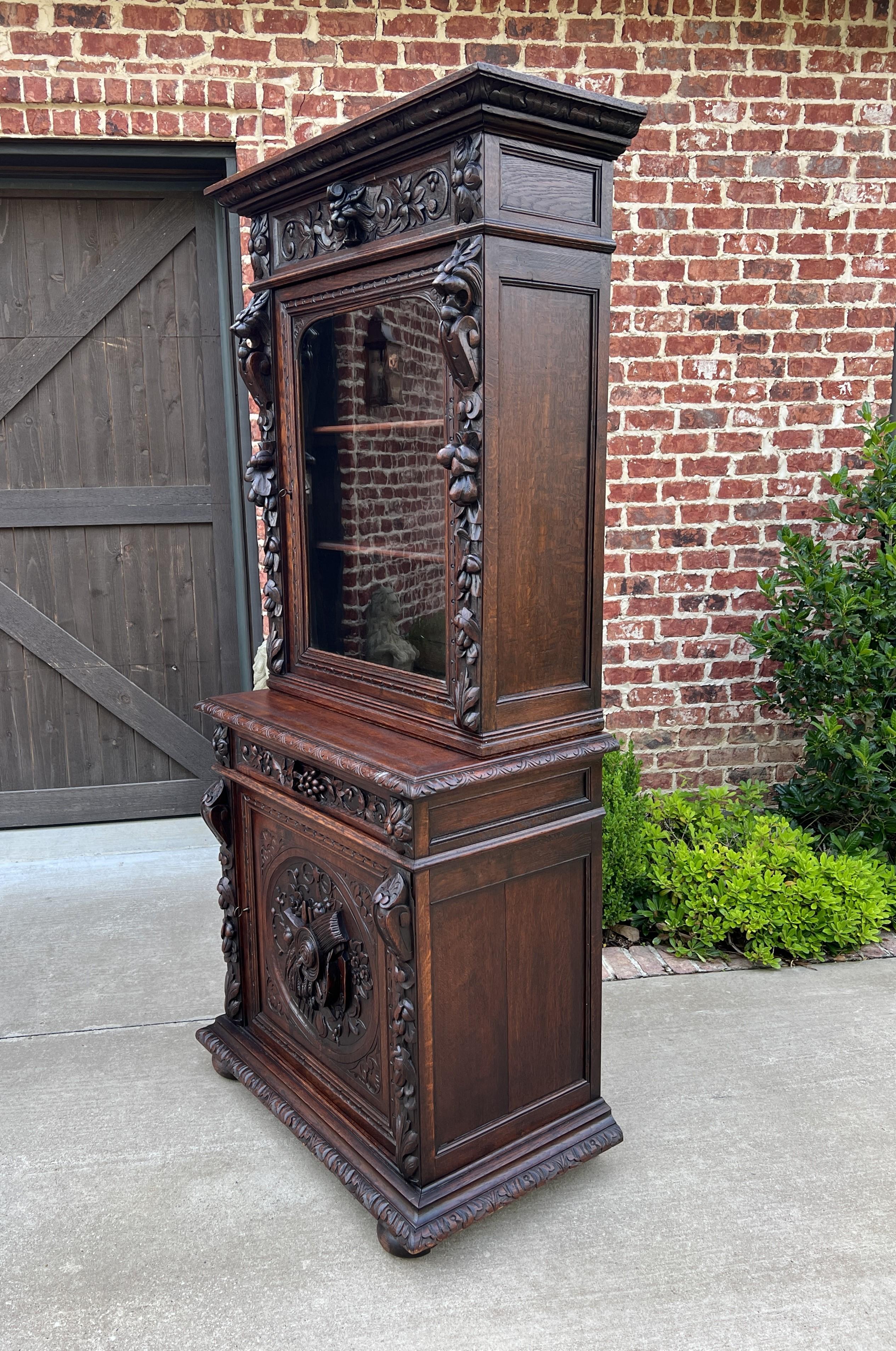 Antique French Bookcase Hunt Cabinet Display Buffet Black Forest Oak 19th C For Sale 1