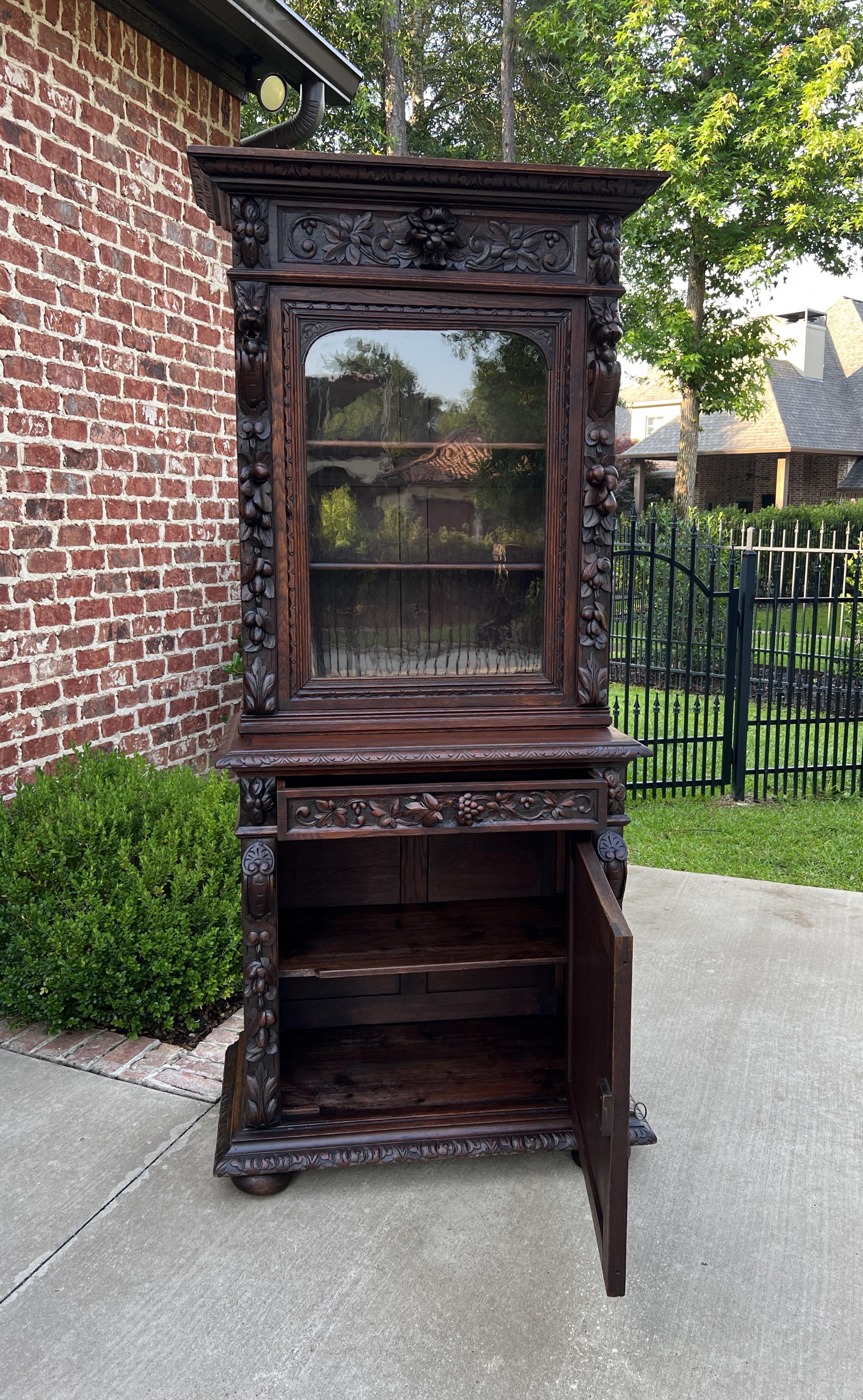 Antique French Bookcase Hunt Cabinet Display Buffet Black Forest Oak 19th C For Sale 3