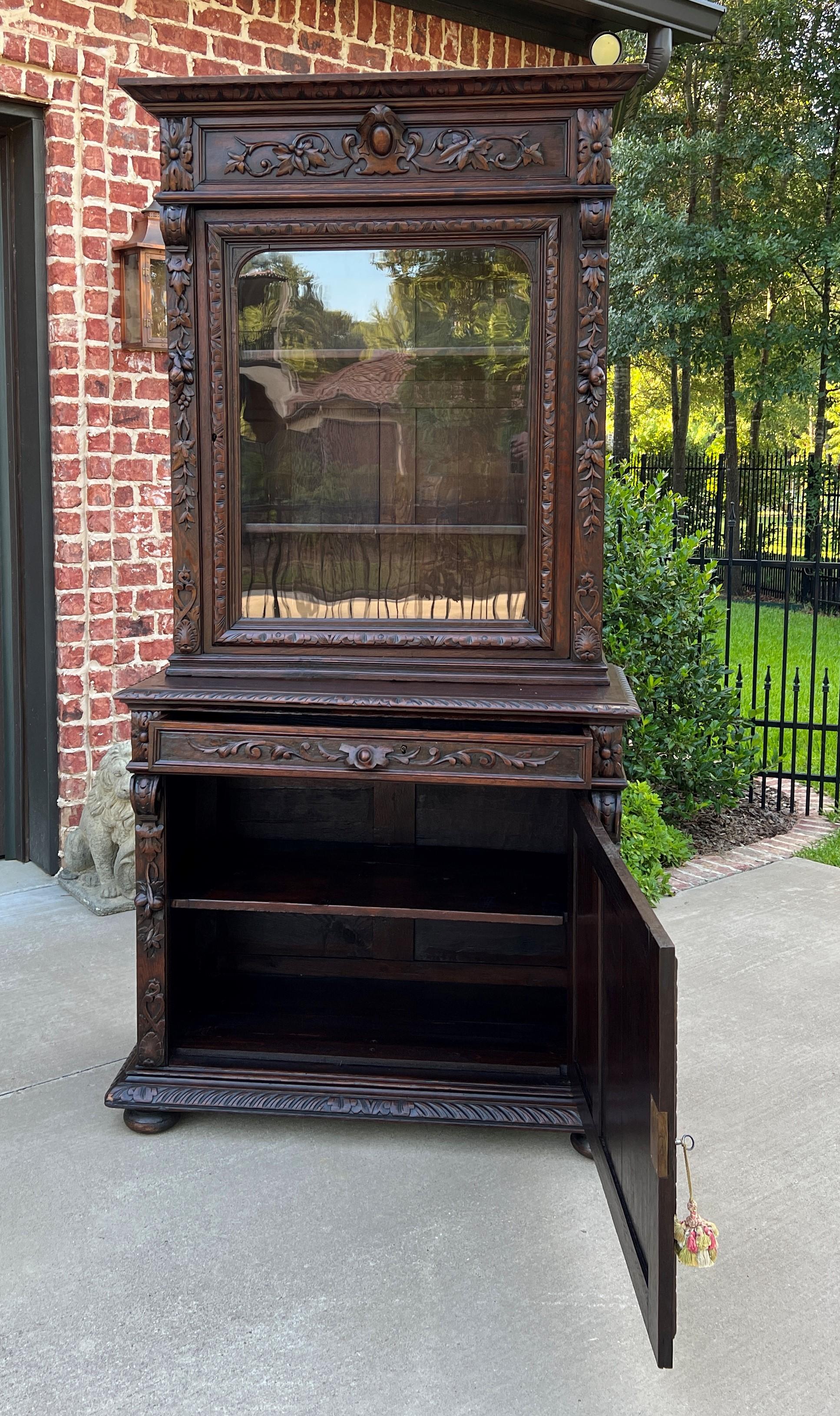 Antique French Bookcase Hunt Cabinet Display Buffet Black Forest Oak 19th C For Sale 4