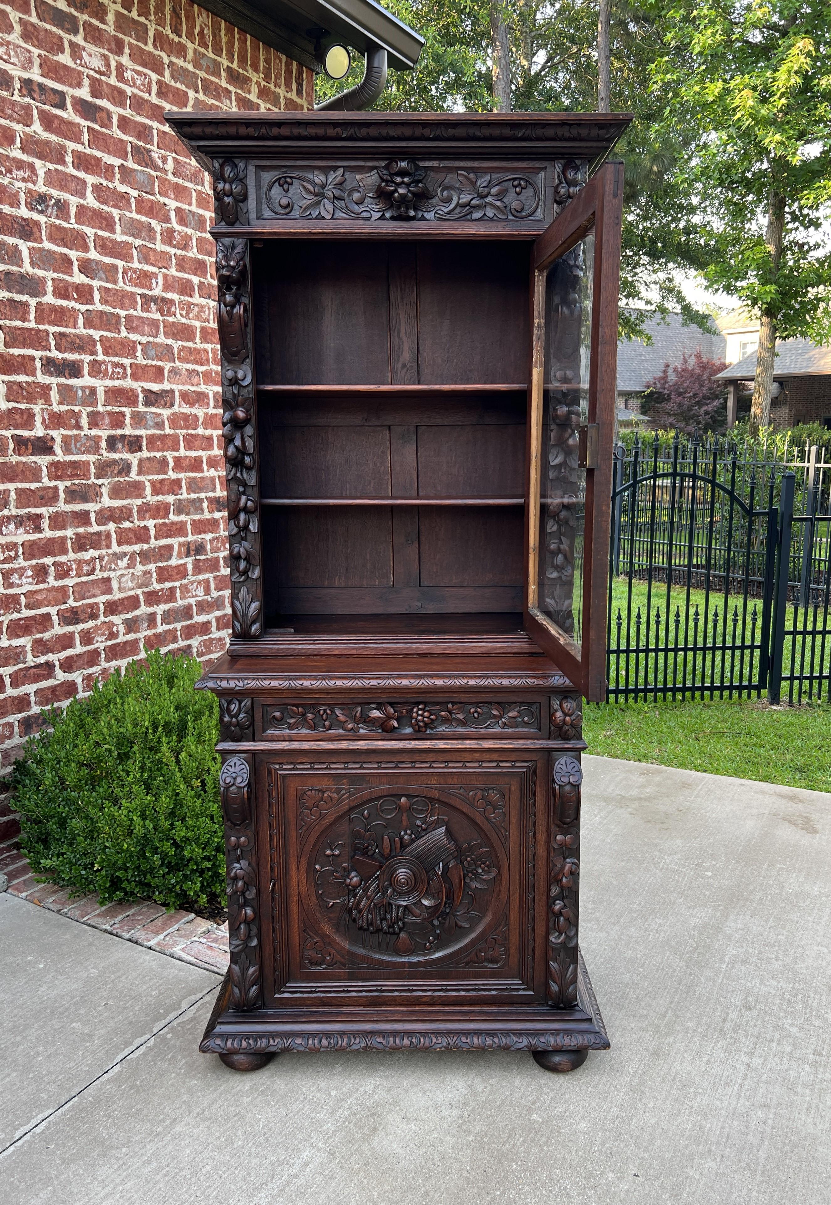 Antique French Bookcase Hunt Cabinet Display Buffet Black Forest Oak 19th C For Sale 4