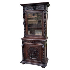 Vintage French Bookcase Hunt Cabinet Display Buffet Black Forest Oak 19th C