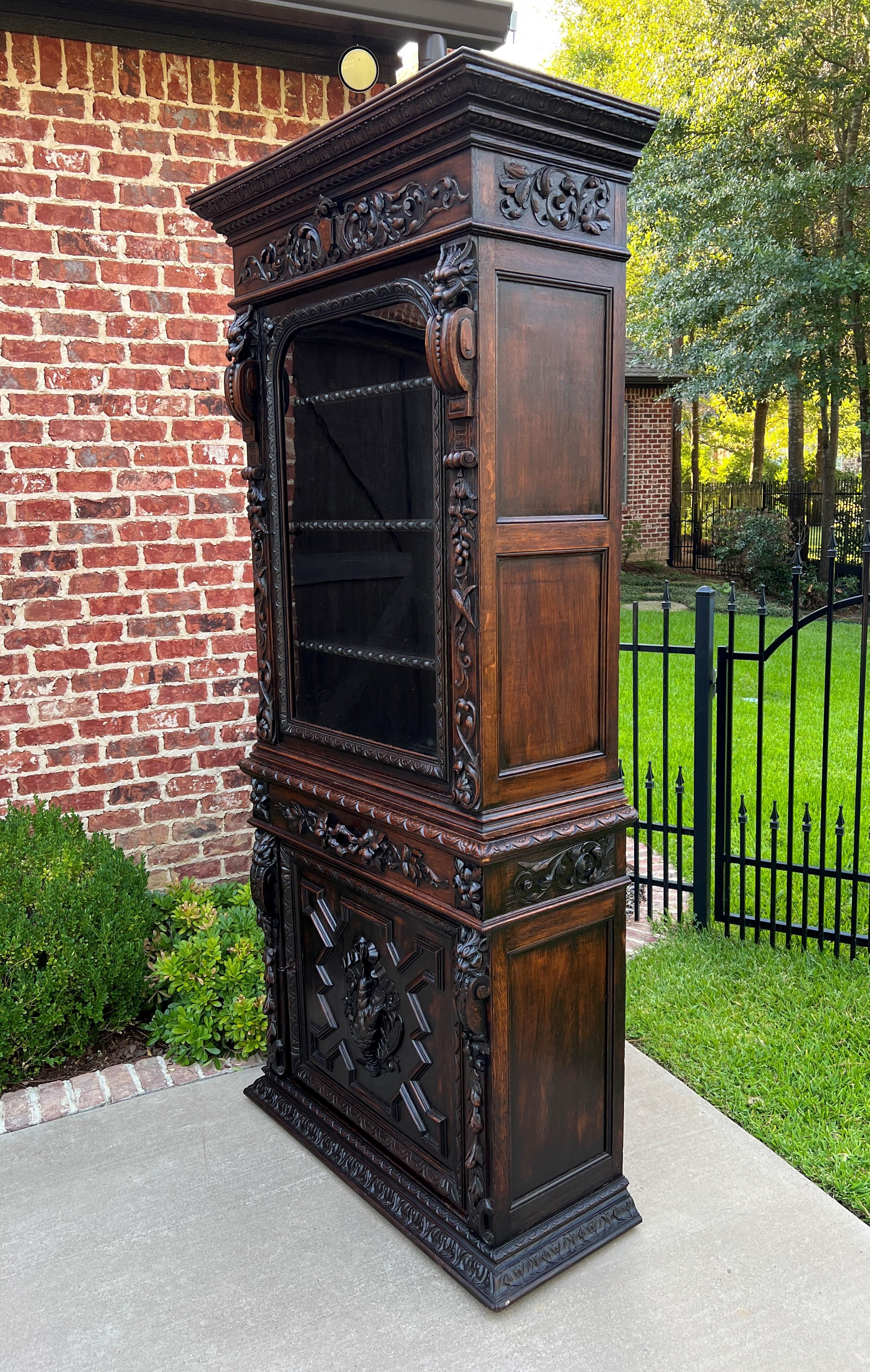 Antique French Bookcase HUNT Cabinet Display Buffet Oak Slim Profile 19th C For Sale 9
