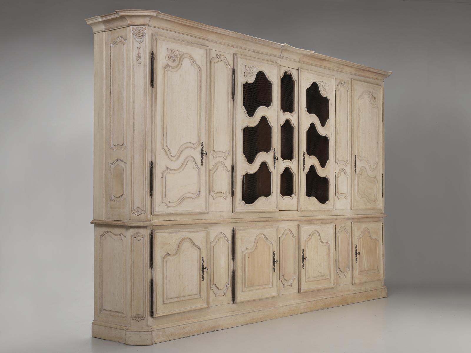 Antique French Limed Oak Cabinet, of massive proportions. We seldom, if ever, find a genuine Antique French, circa 1800s Cabinet, of such grandeur. Our Old Plank workshop, completely disassembled and rebuilt all the joints, before the Antique French
