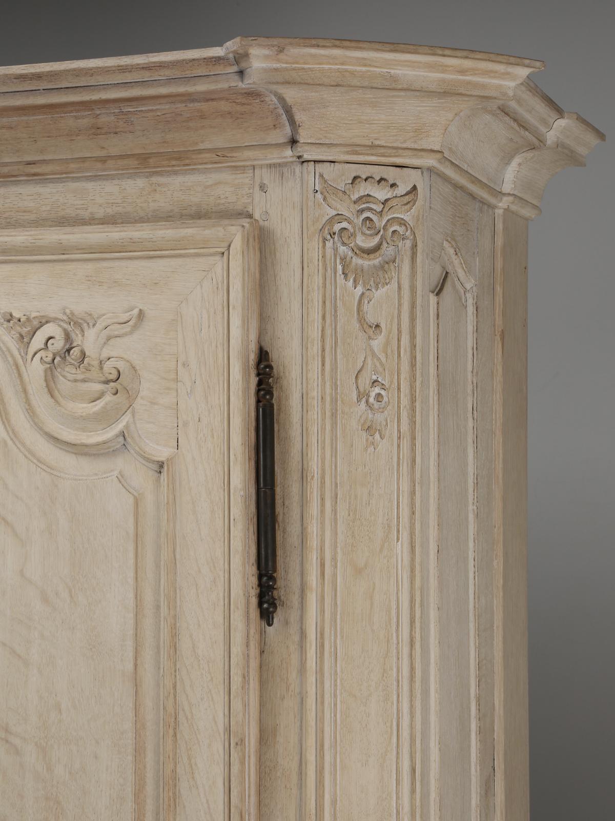 Hand-Carved Antique French Bookcase or Cabinet in Limed White Oak Older Restoration c1800's For Sale