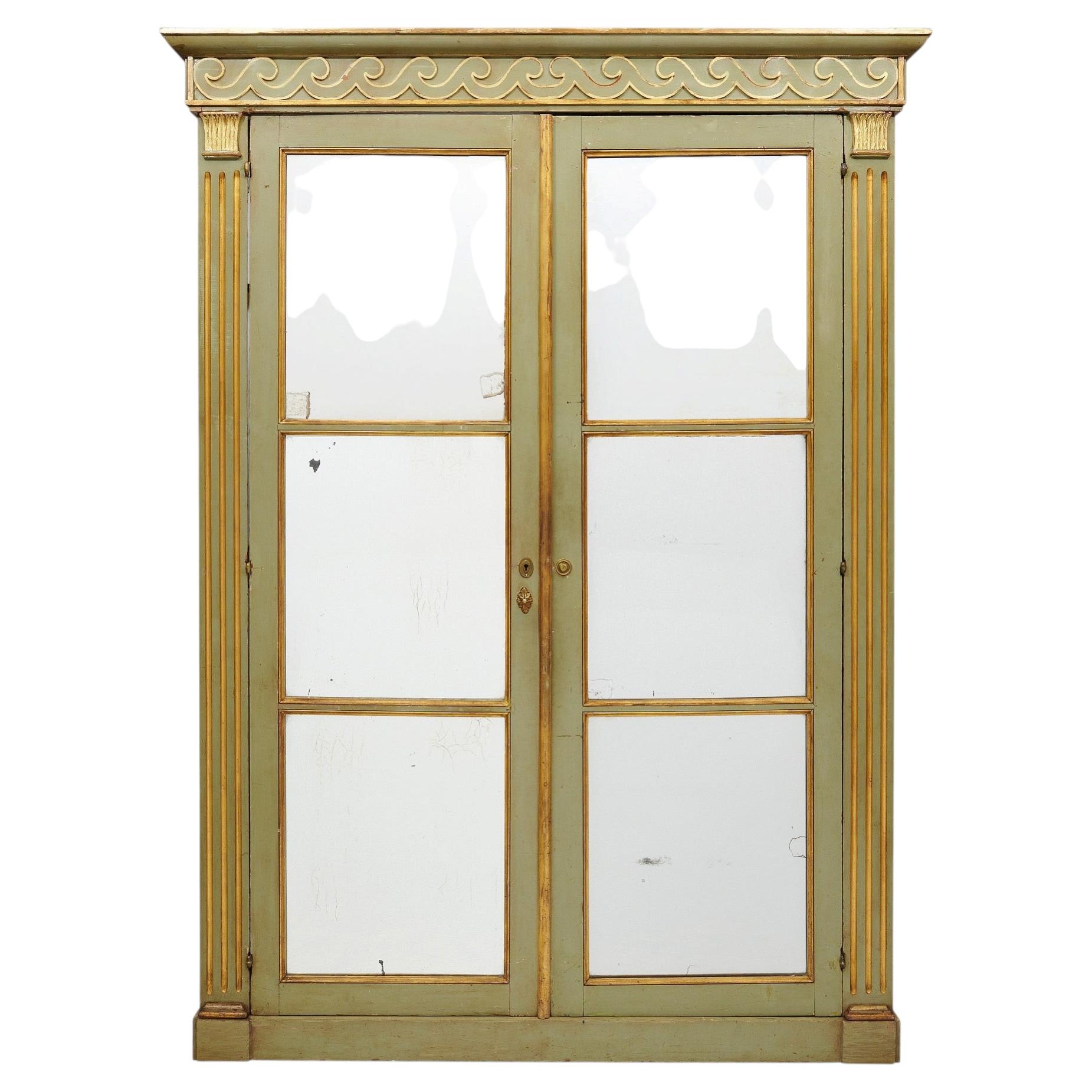 Antique French Bookcase, Solid Wood with Etruscan Design, 1920 For Sale