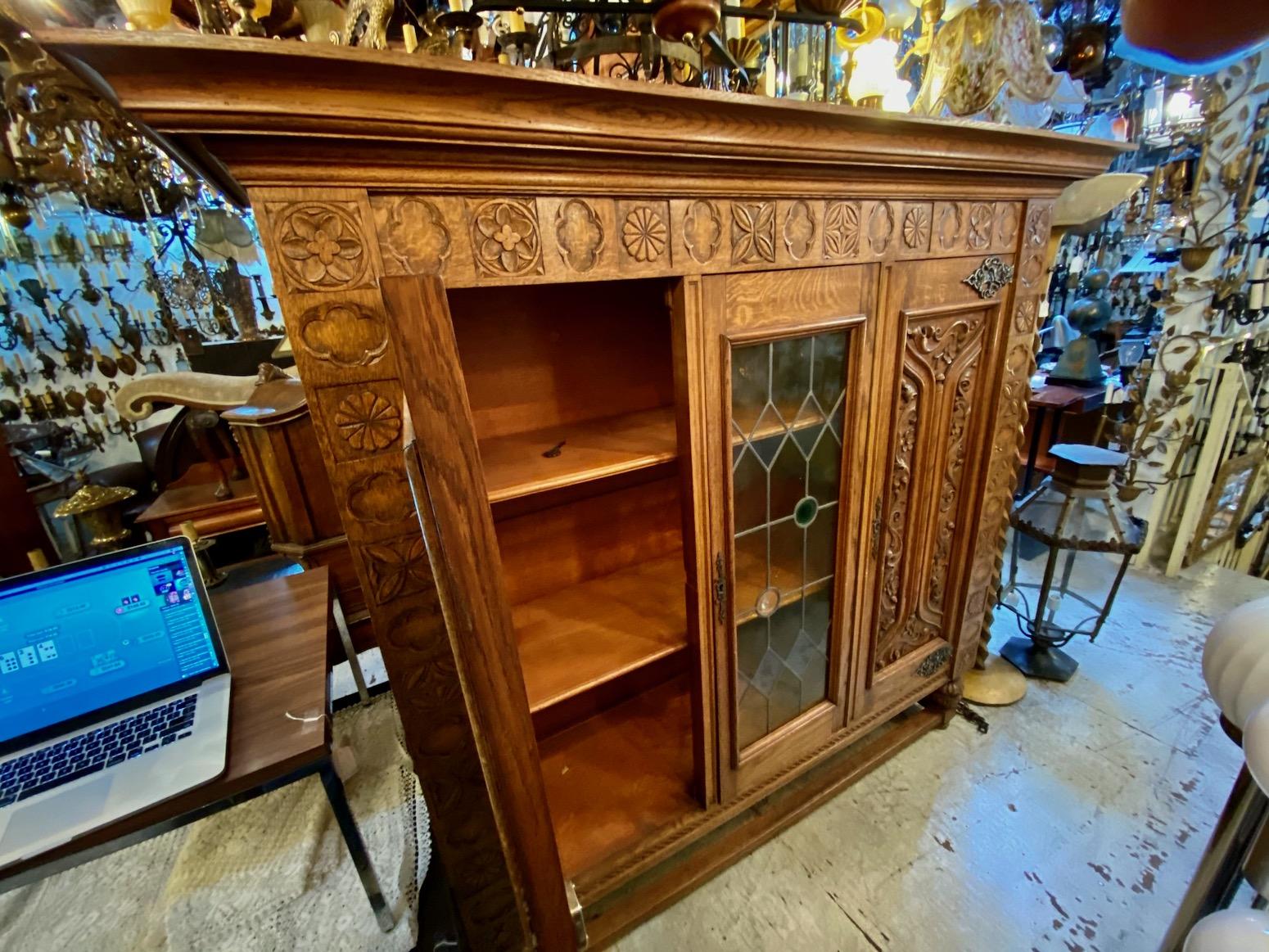 Oak antique French   bookcase/vitrine For Sale