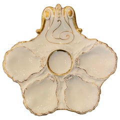 Antique French "Boteler" Limoges Hand-Painted Porcelain Oyster Plate, circa 1880