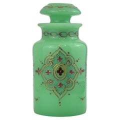 Antique French Bottle, Decanter in Uranium Green Opaline Glass, 19th Century