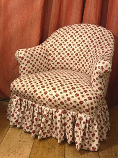 French Louis-Philippe Crapaud Style SlipperChair in Colefax Archive Glazed Linen