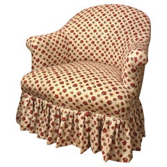 Antique French Boudoir Chair in Rare Colefax Archive Waxed Cotton Floral Fabric