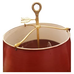 Antique French Bouillotte Bronze and Painted Tole Shade Table Lamp, Circa 1930s